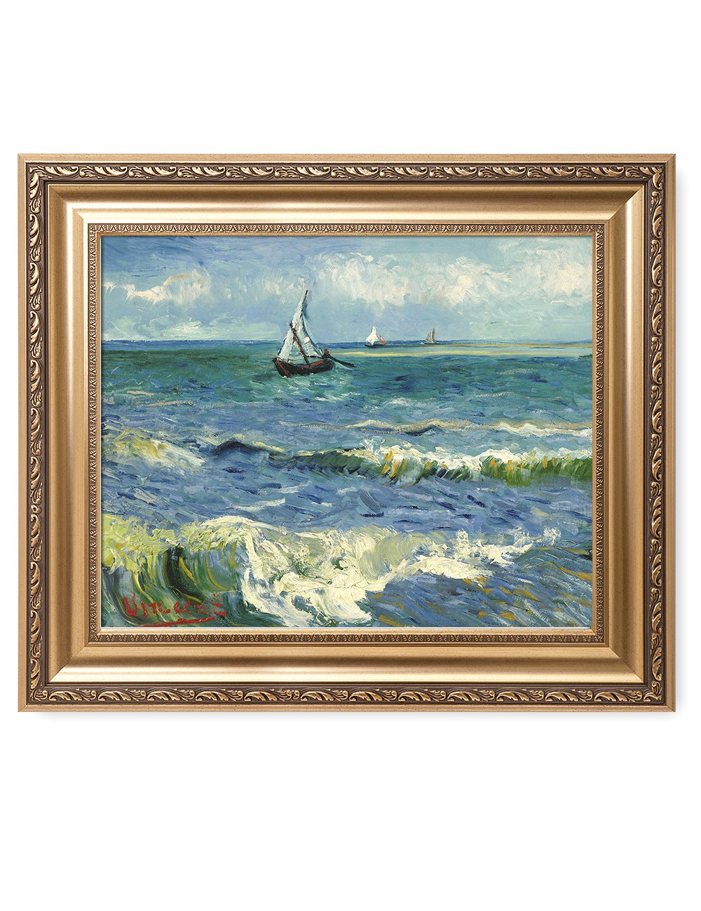 Decorarts - The Sea At Les Saintes-Maries-De-La-Mer, Vincent Van Gogh Art Reproduction. Giclee Prints Match With Golden Framed F