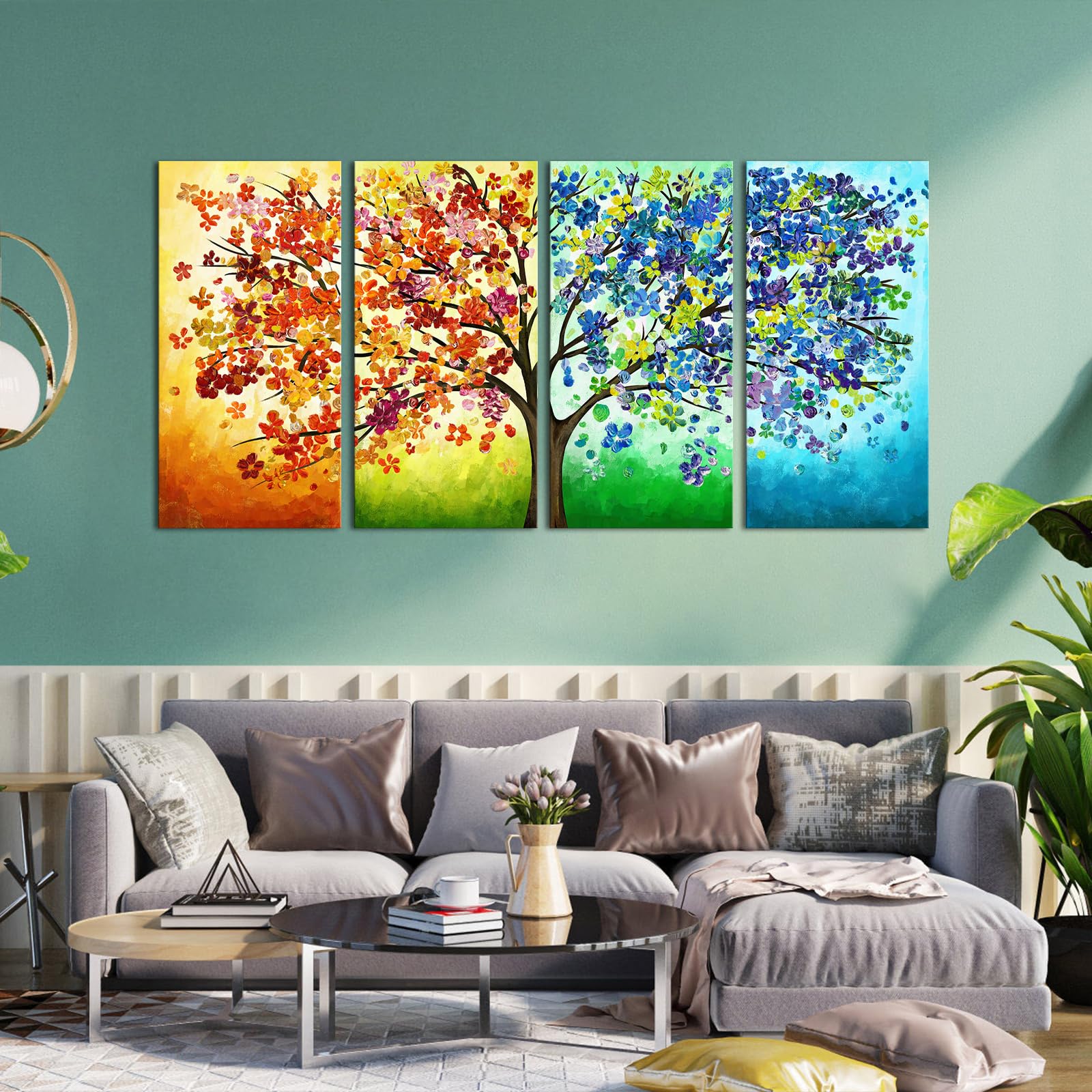 Kreative Arts 4 Seasons Colorful Lucky Tree Painting Canvas Wall Art Abstract Contemporary Oil Paintings Giclee Prints For Livin
