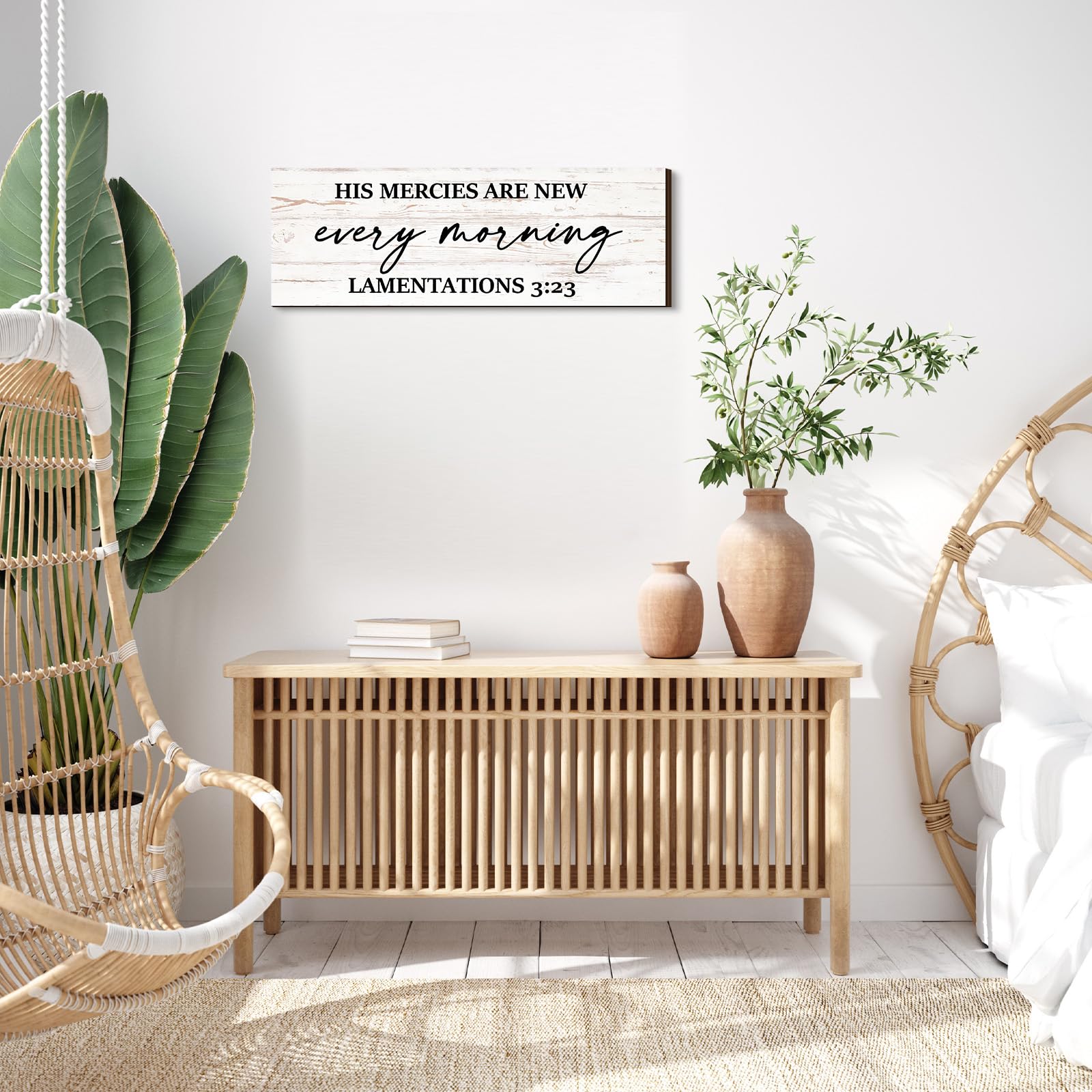 Jetec Farmhouse Bible Verse Scripture Wall Signs, His Mercies Are New Every Morning Wooden Plaque Decor for Church Home Christia