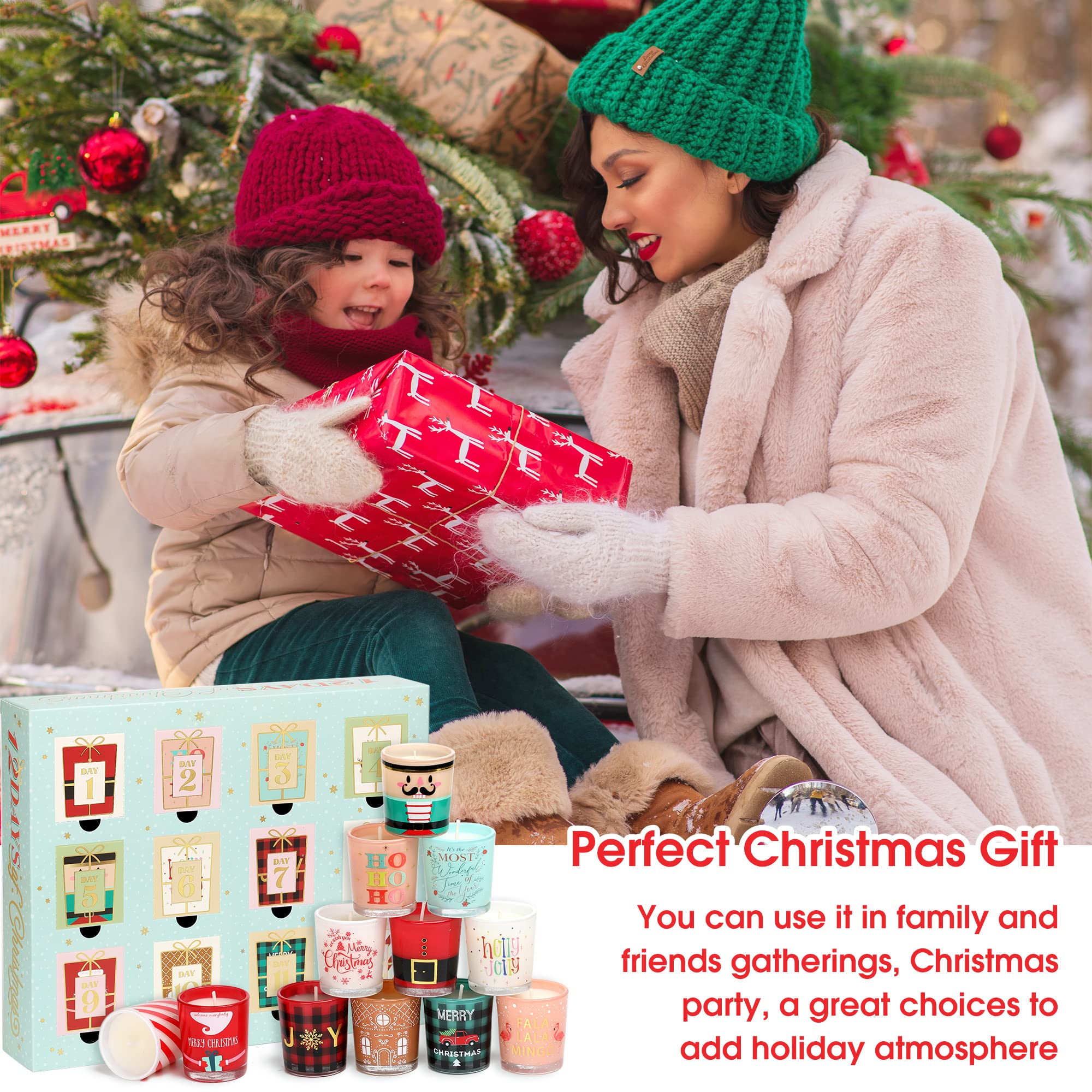 12 Days Christmas Scented Candles Gift Set for Women Advent Calendar Candle Gift 12PCS 1 oz Soy Wax Candles Christmas Birthday G