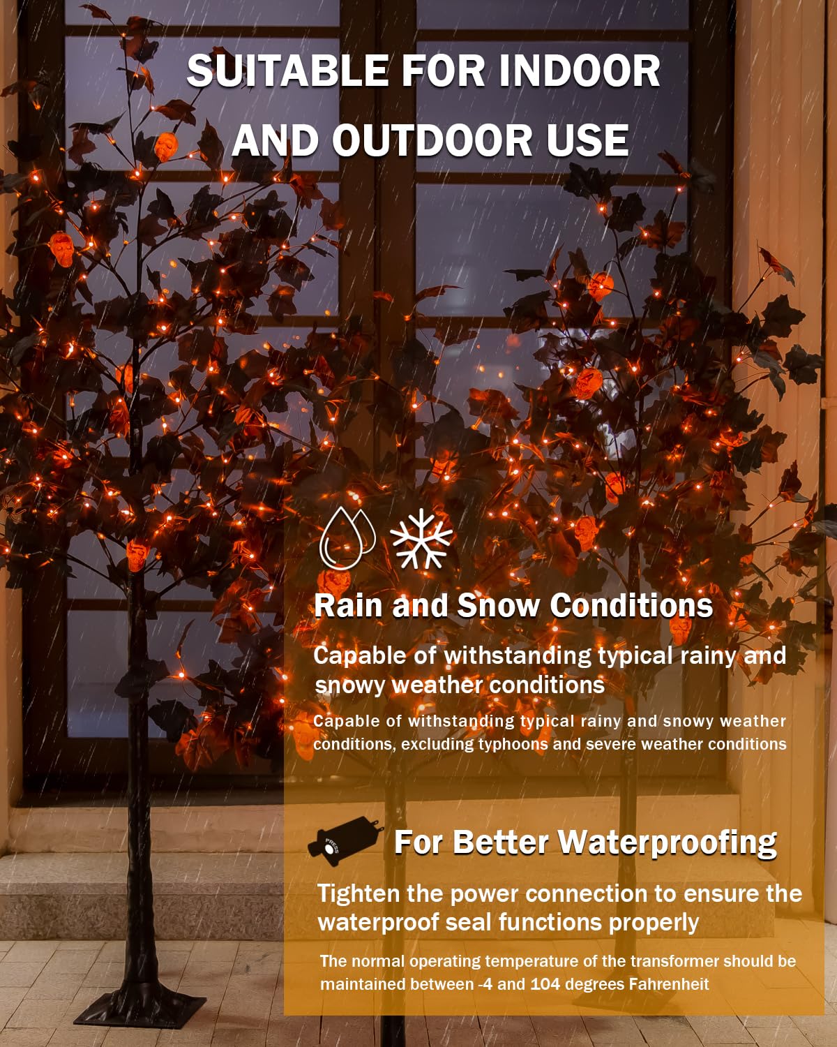 TYBEEU Halloween Decor Set: 4ft/5ft/6ft Black Maple Trees with 384 LED, 24 Skull Lights & Spiders - Indoor/Outdoor Waterproof -