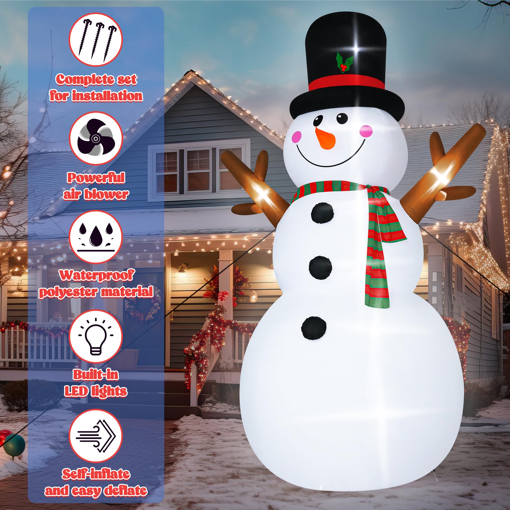18FT Christmas Inflatable Snowman, Super Large Blow Up Snowmen Outdoor Decor with LED Lights, Waterproof Giant Snowman Yard Deco