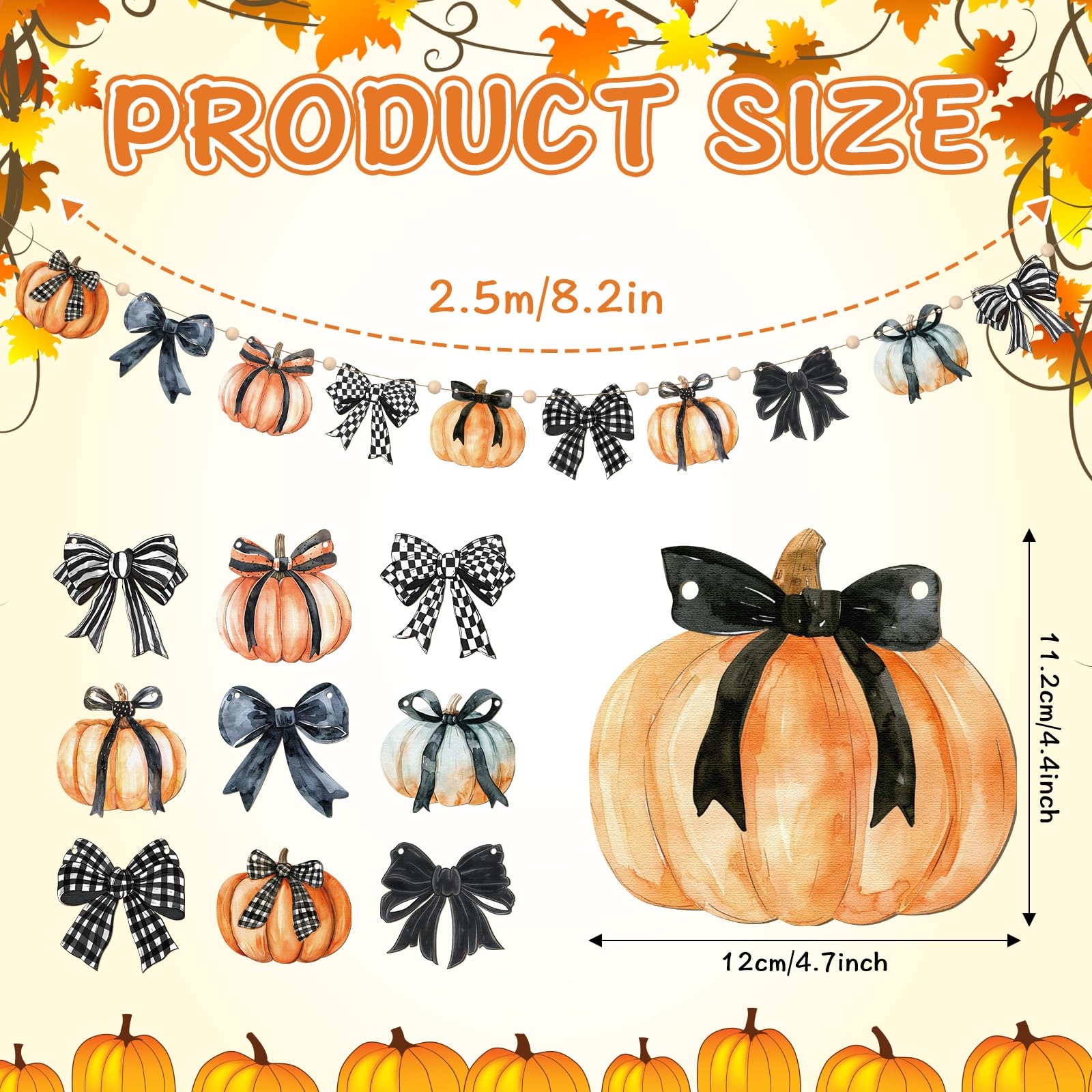 Cinnvoice 8.2 ft Fall Decoration for Home Plaid Wooden Pumpkin Garland Halloween Black Bow Pumpkin Banner Rustic Farmhouse Wood