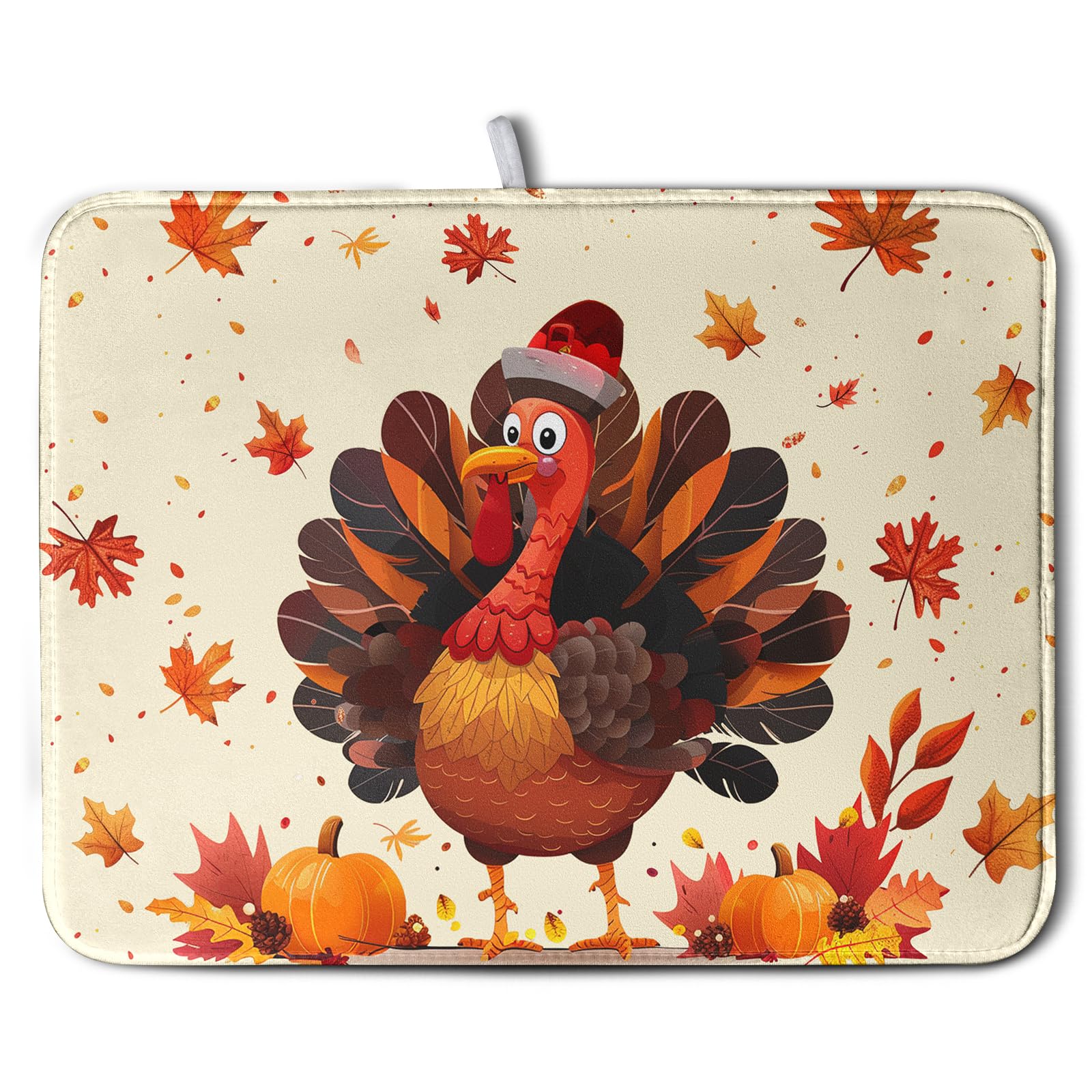 Happy Thanksgiving Dish Drying Mats for Kitchen Counter Autumn Fall Turkey Maple Leaves Pumpkin Drying Mat 18 x 24 Inch Microfib