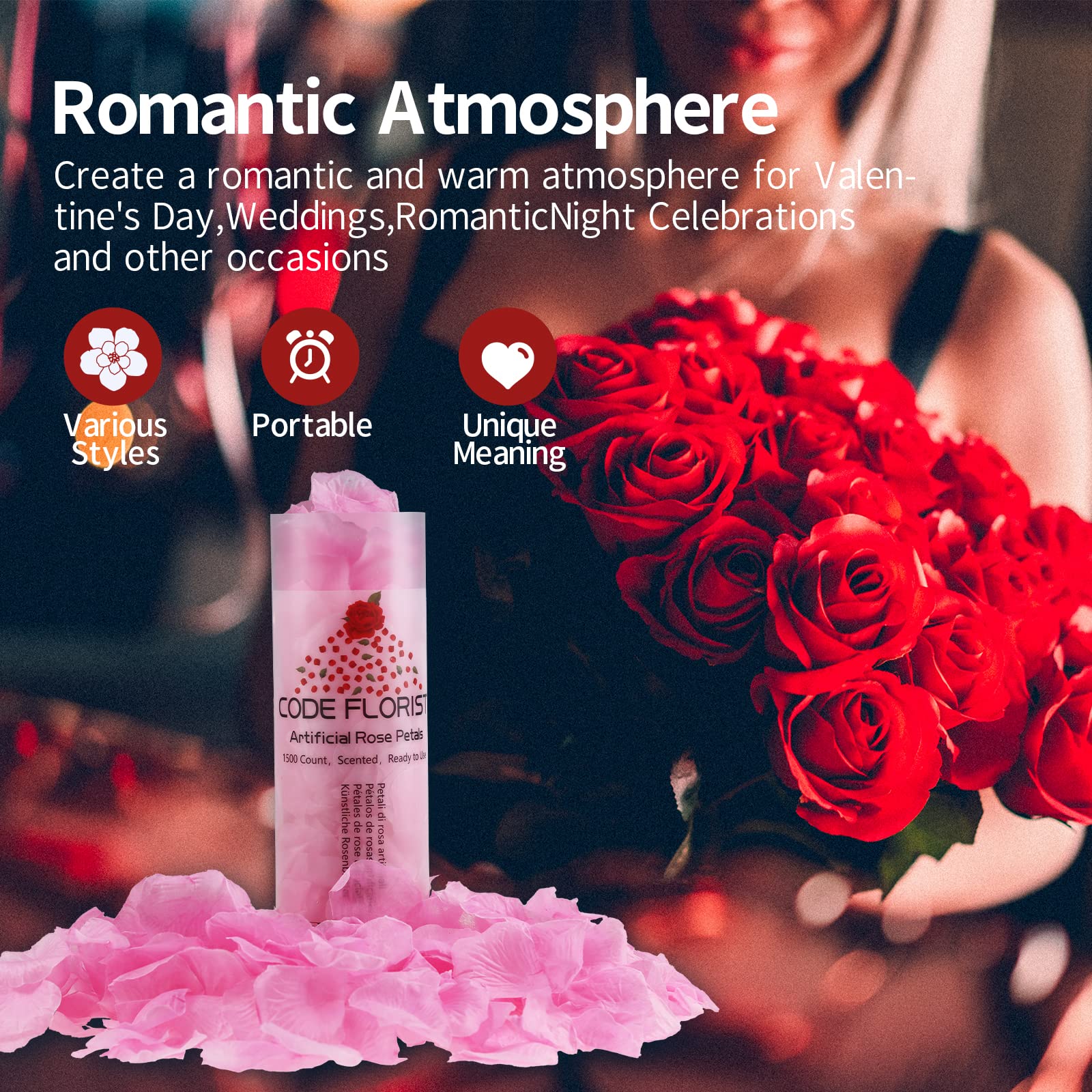 CODE FLORIST 1500 PCS Pink Silk Rose Petals for Valentine's Day,Romantic Night,Wedding,Proposal Anniversary Flower Decorations(S