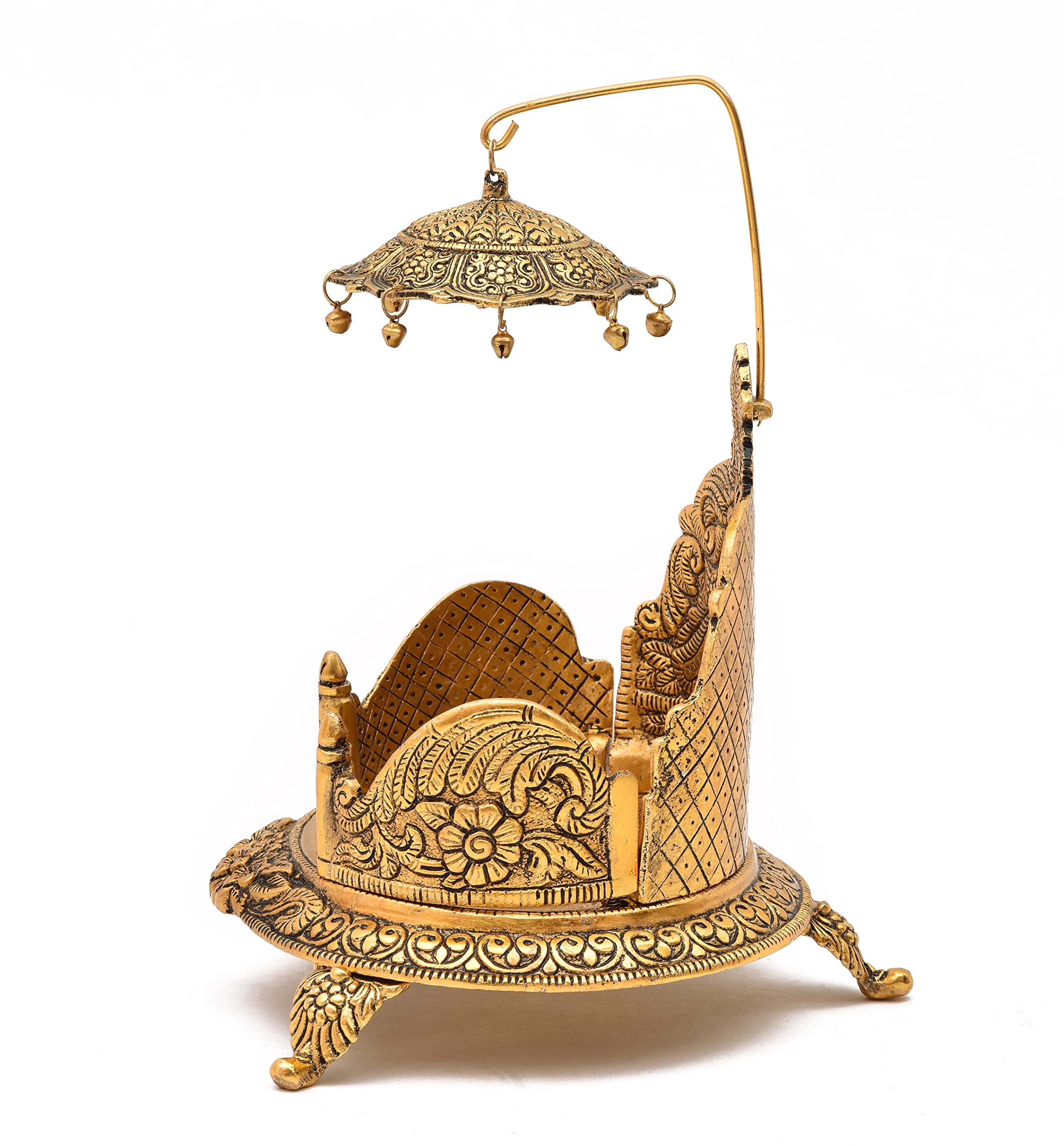 Nirmal Handicraft Gold Metal Handicraft Pooja Jhula | Swing| Palana | Ladoo Gopal Singhasan |Nand Gopal Palana | Hindola For Lad