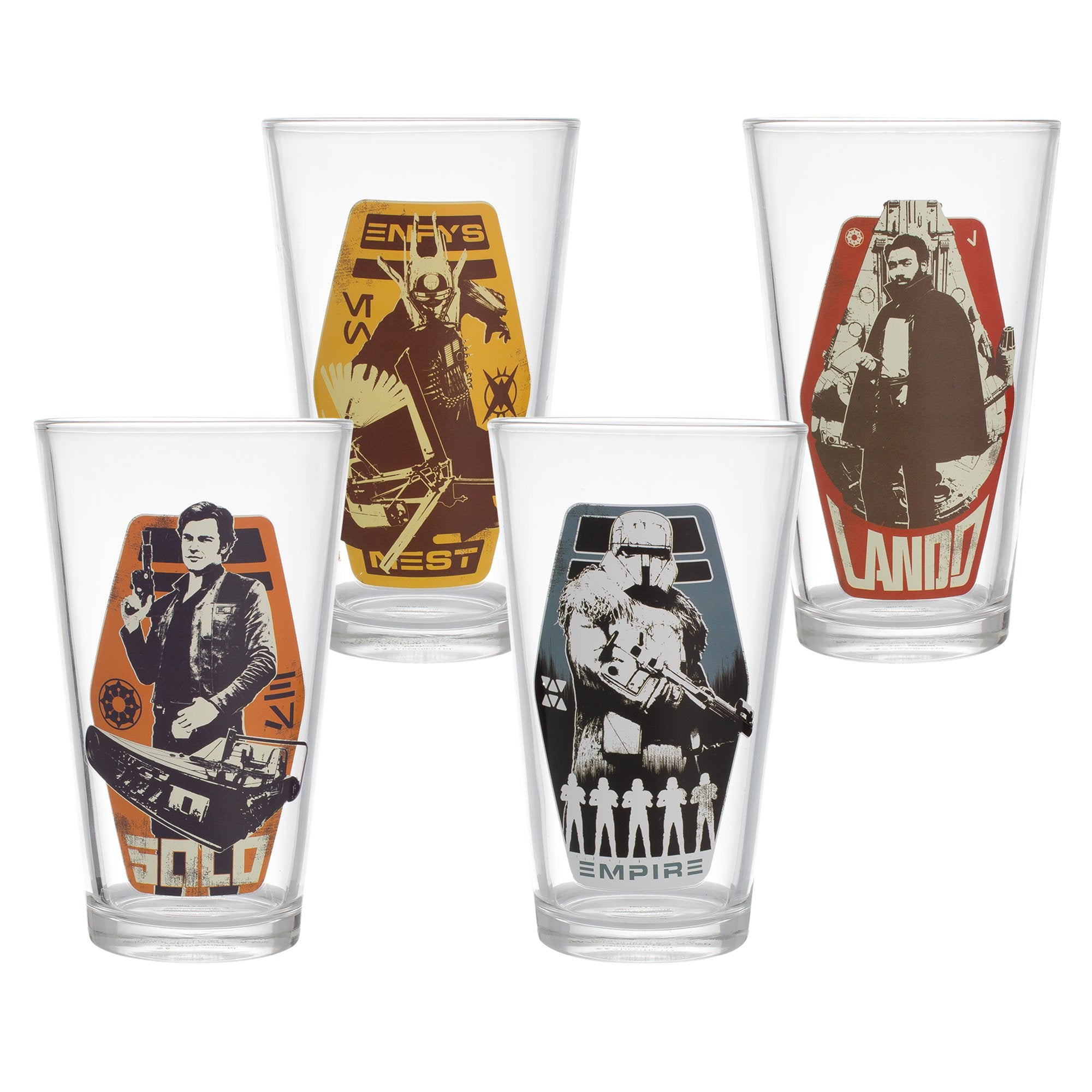 Vandor Star Wars Story Enfys Nest, Lando, Solo, Empire Tall Drinking Glasses, Glass-16 Oz. 4-Pack, Multi-Colored