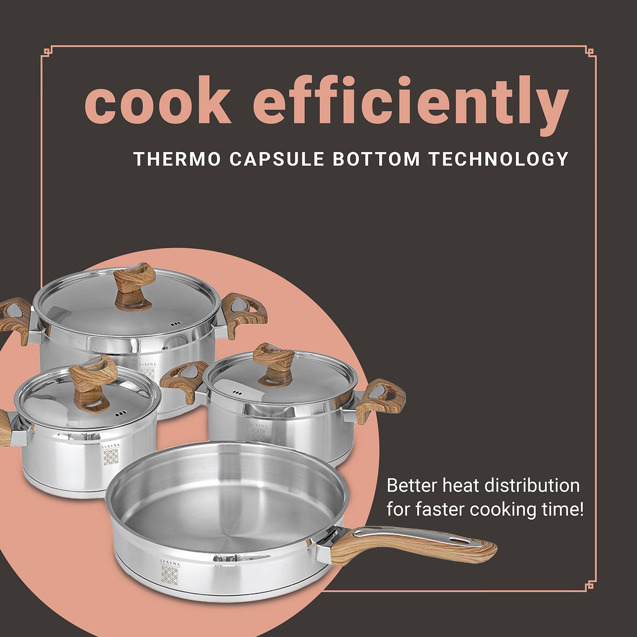 Serenk 7-Piece Stainless Steel Cookware Set, Induction Compatible, Includes Stock Pot, Cooking Pot, Frying Pan, and Sauce Pan wi