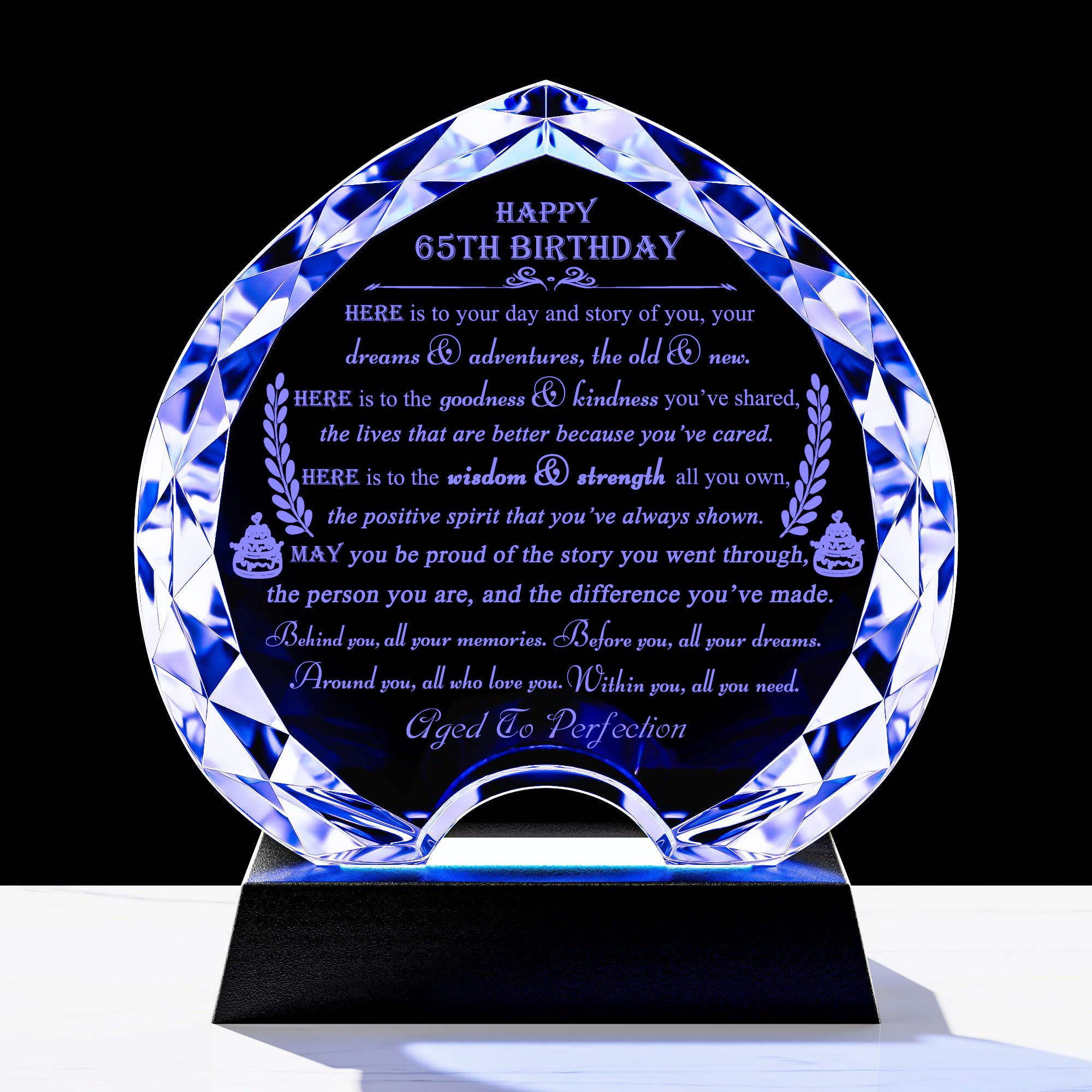 65th Birthday Gifts for Women Men with Led Light - Crystal Heart Gifts Personalized 1960 65 Year Old Birthday Present for Her Hi