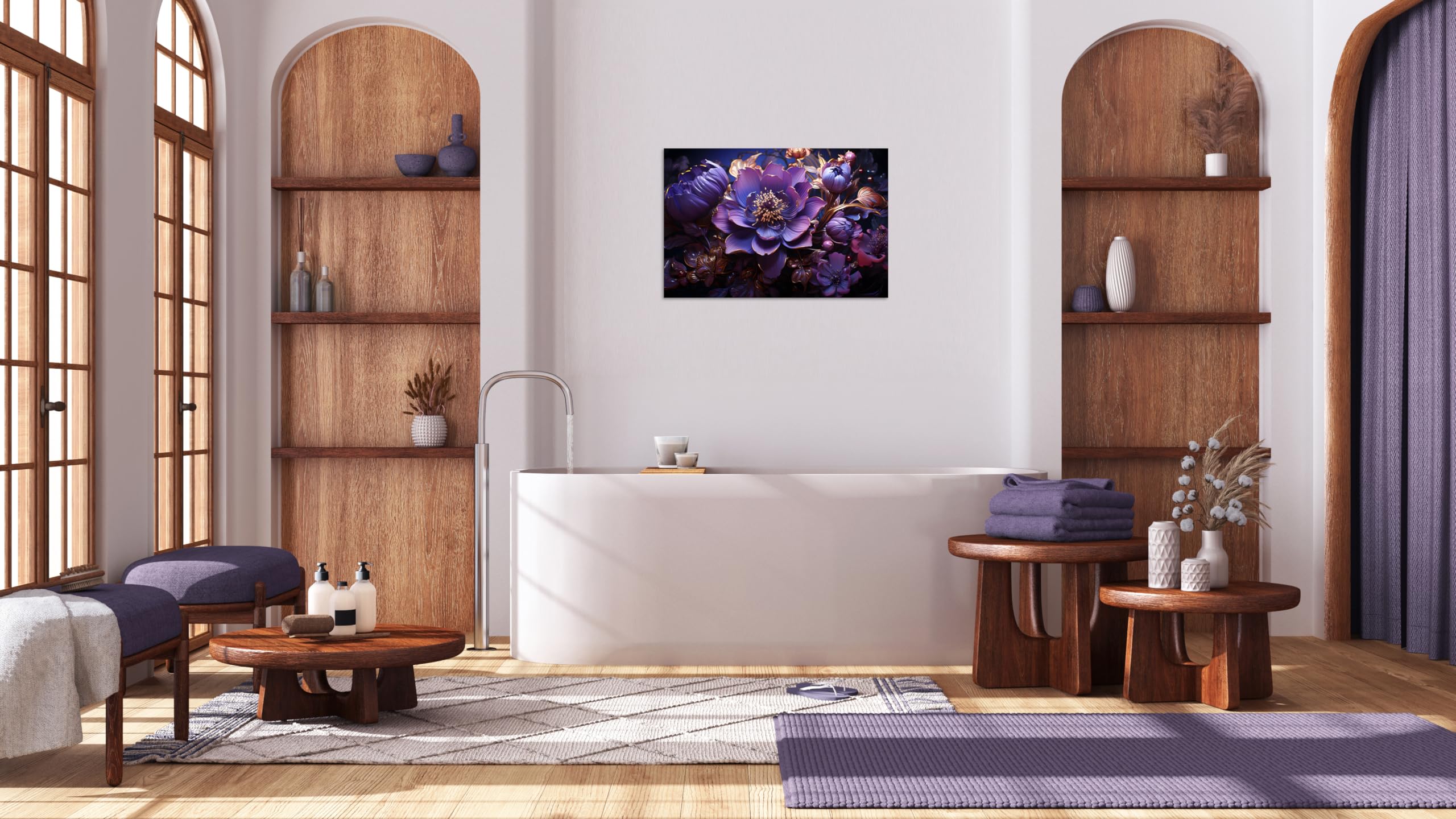 Tutubeer 1 Pcs Purple Canvas Art Purple Flower Canvas Abstract Purple Flower Picture Purple Pictures Print On Canvas Stretched A