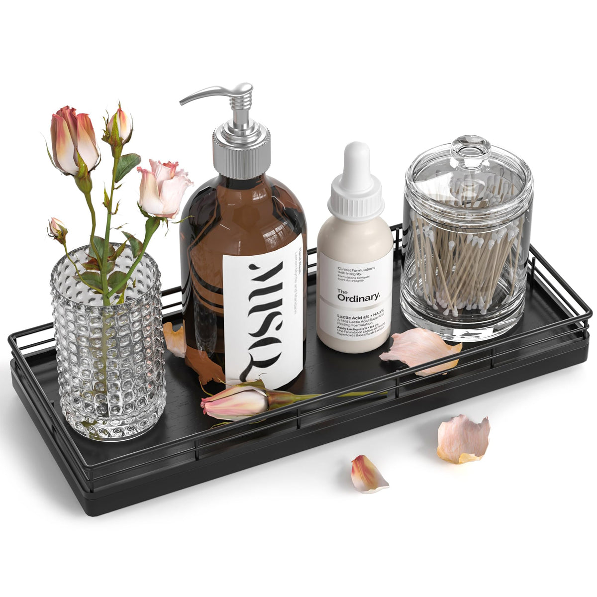 Focusonit Oak Bathroom Tray For Counter, 11'' Wooden Vanity Tray For Perfume Makeup Candle, Kitchen Sink Countertop Organizer Fo