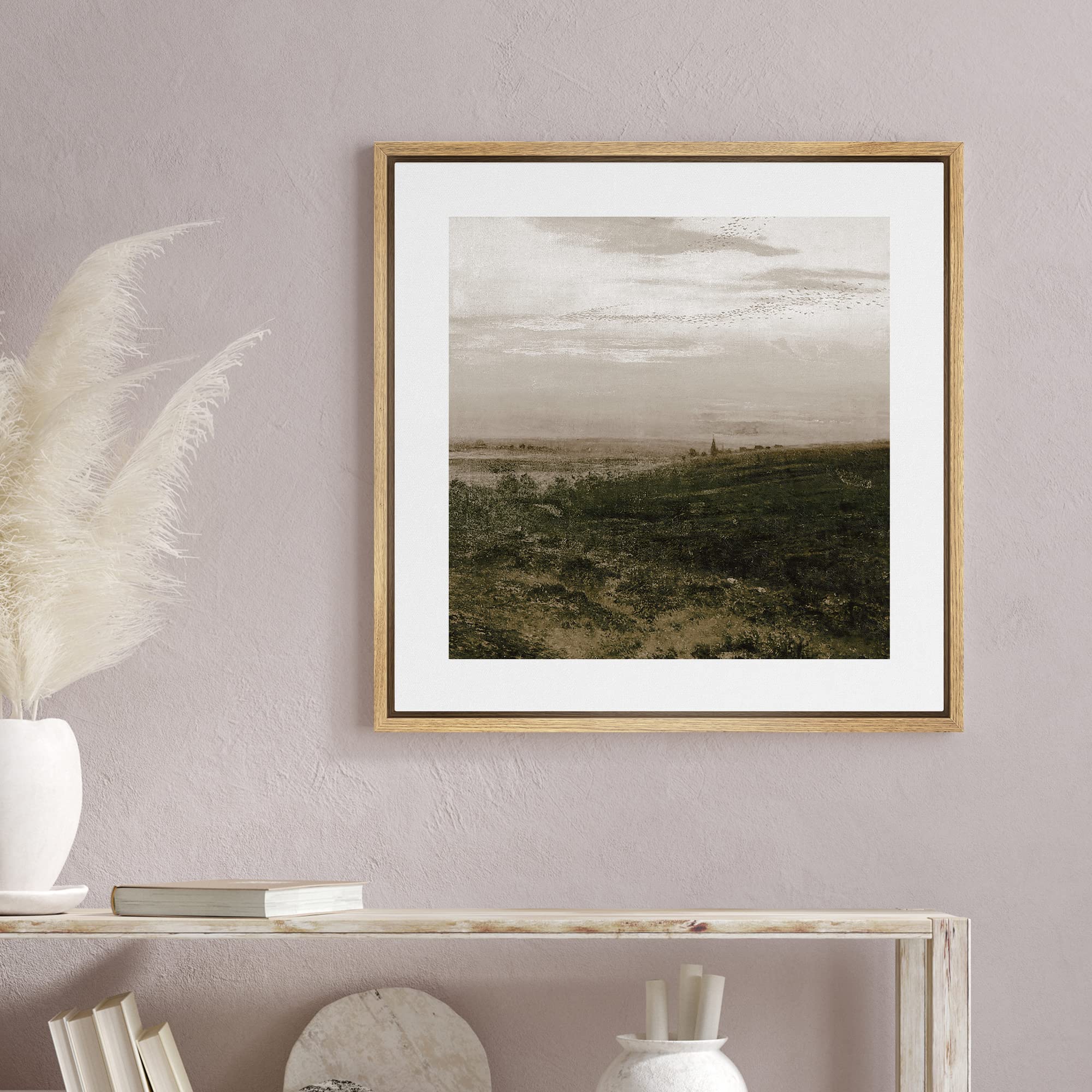 Signwin Framed Canvas Print Wall Art Cloudy Stormy Brown Countryside Landscape Nature Wilderness Illustrations Fine Art Farmhous