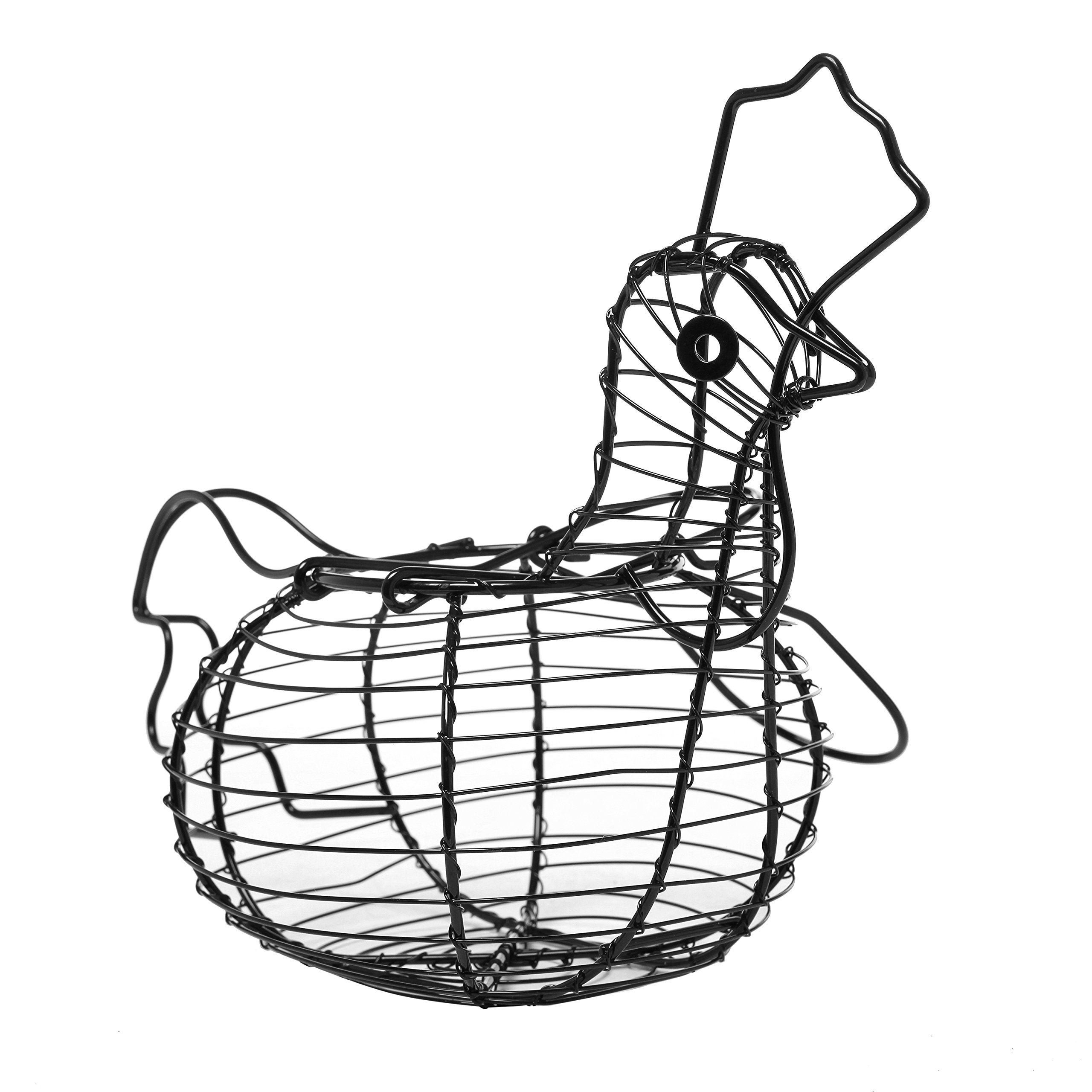 Mygift Black Metal Wire Egg Basket With Chicken Shape Design, Farm Fresh Egg Collecting Basket, Decorative Farmhouse Kitchen Sto