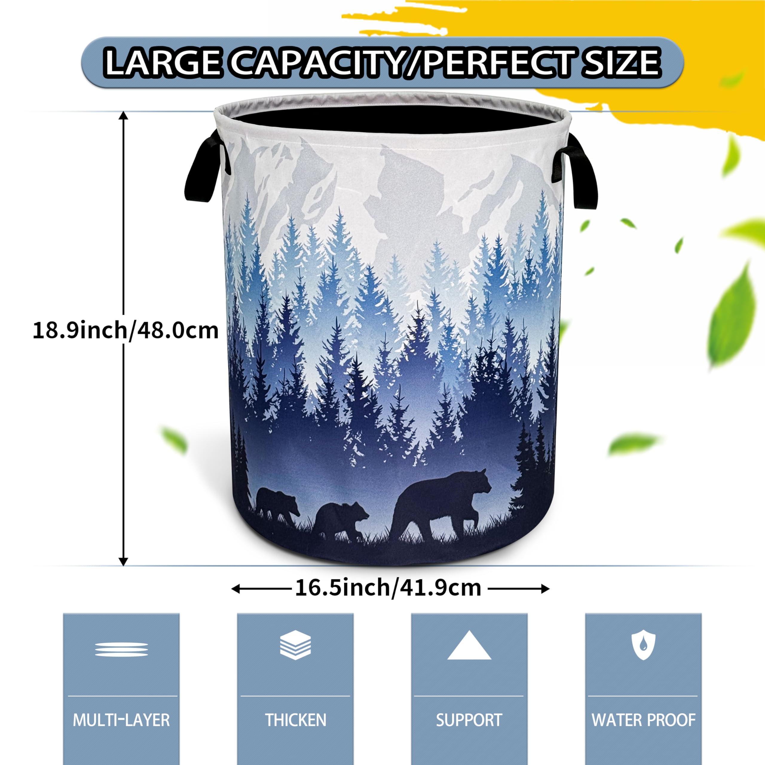 Mama Bear Laundry Basket Forest Mountains Foldable Oxford Cloth Funny Tote Bag Laundry Hamper Clothes Storage Bucket Toy Organiz