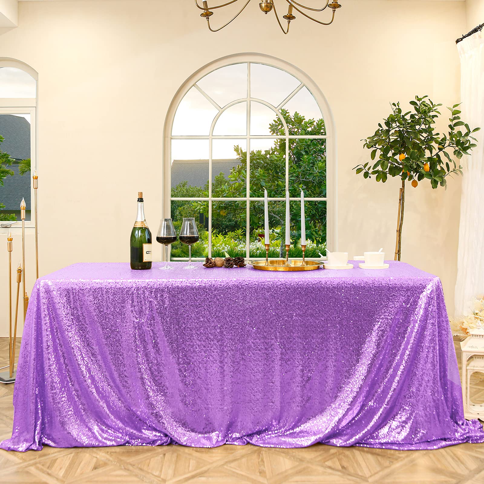 Fyledaee Light Purple Sequin Tablecloth Rectangular 50X80 Inch Lavender Glitter Shiny Tablecloth For Wedding Baby Shower Birthda