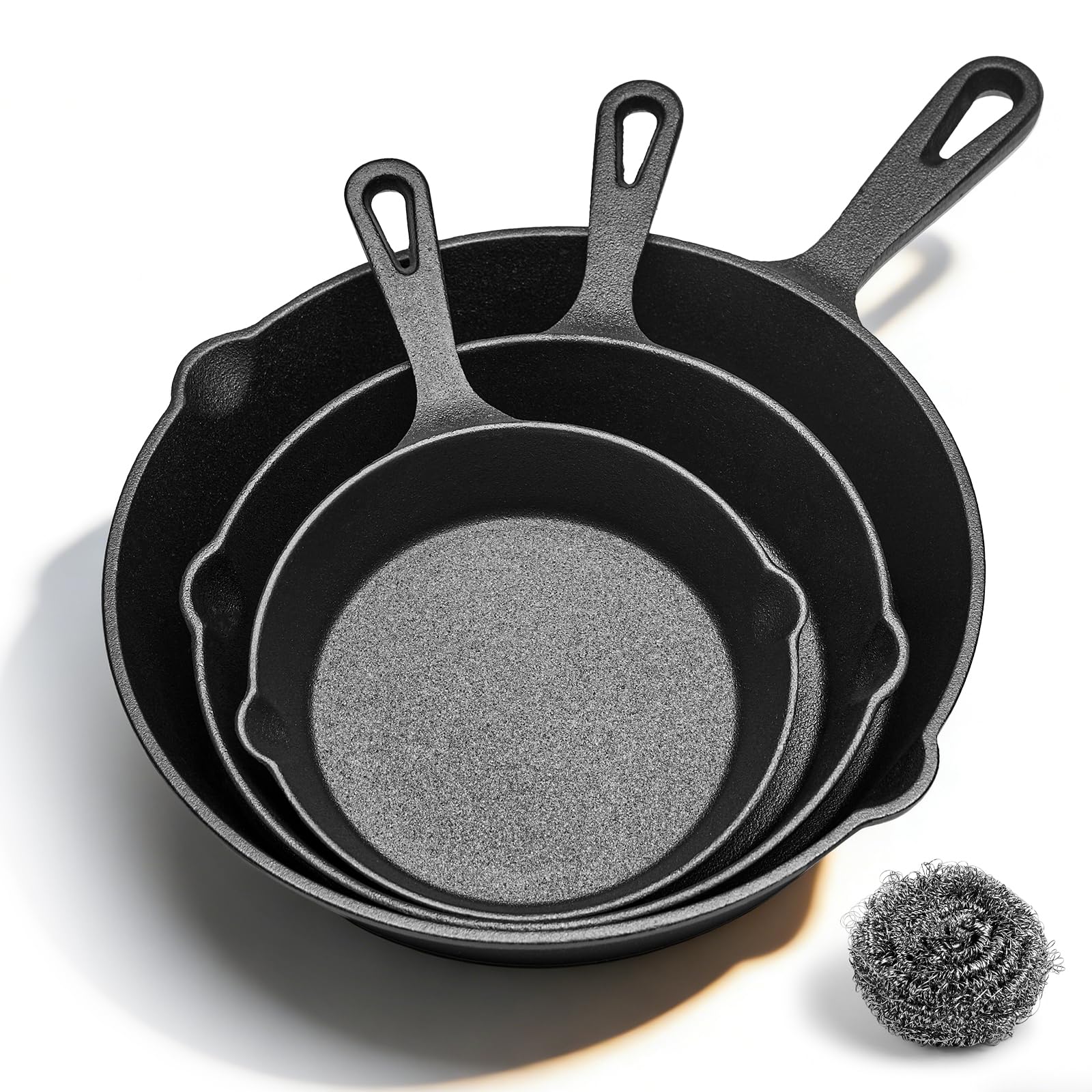 WANGYUANJI Cast Iron Skillet Set 3PCS 6/8/10 Inch Raw Iron Frying Pans
