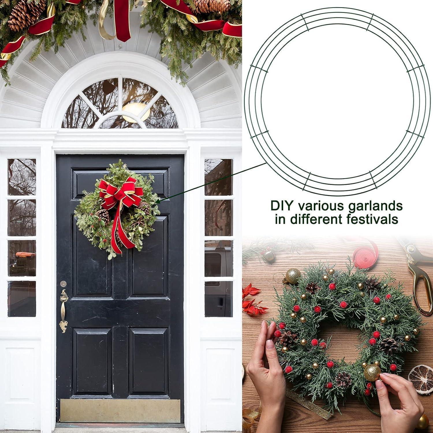 Aodaer 24 Pack 18 Inch Wire Wreath Frame, Christmas Dark Green Wire Wreath, Ring Round Metal DIY Floral Crafts Wreaths for Hallo