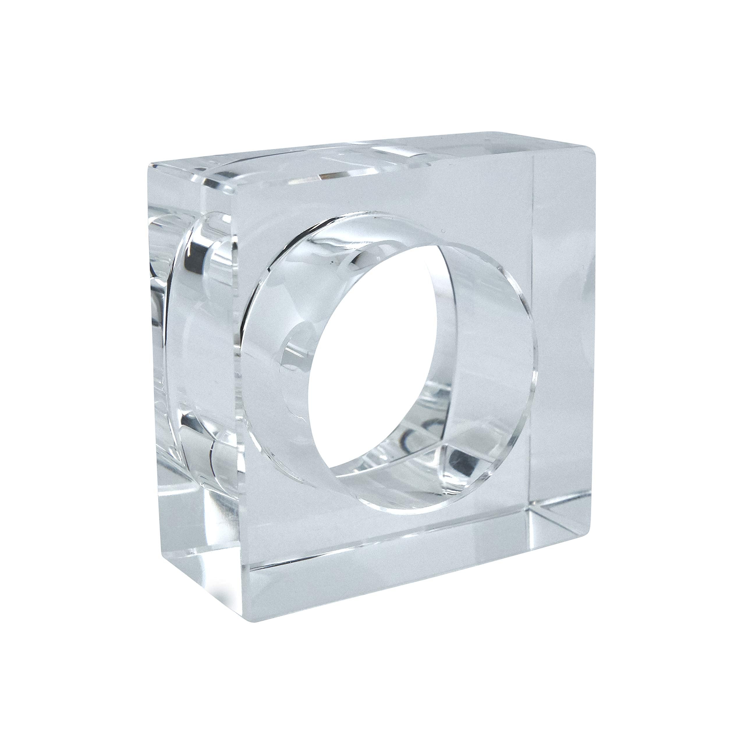 Saro Lifestyle Nr016.C Clear Crystal Glass Napkin Ring With Double Edge Design (Set Of 4), Clear
