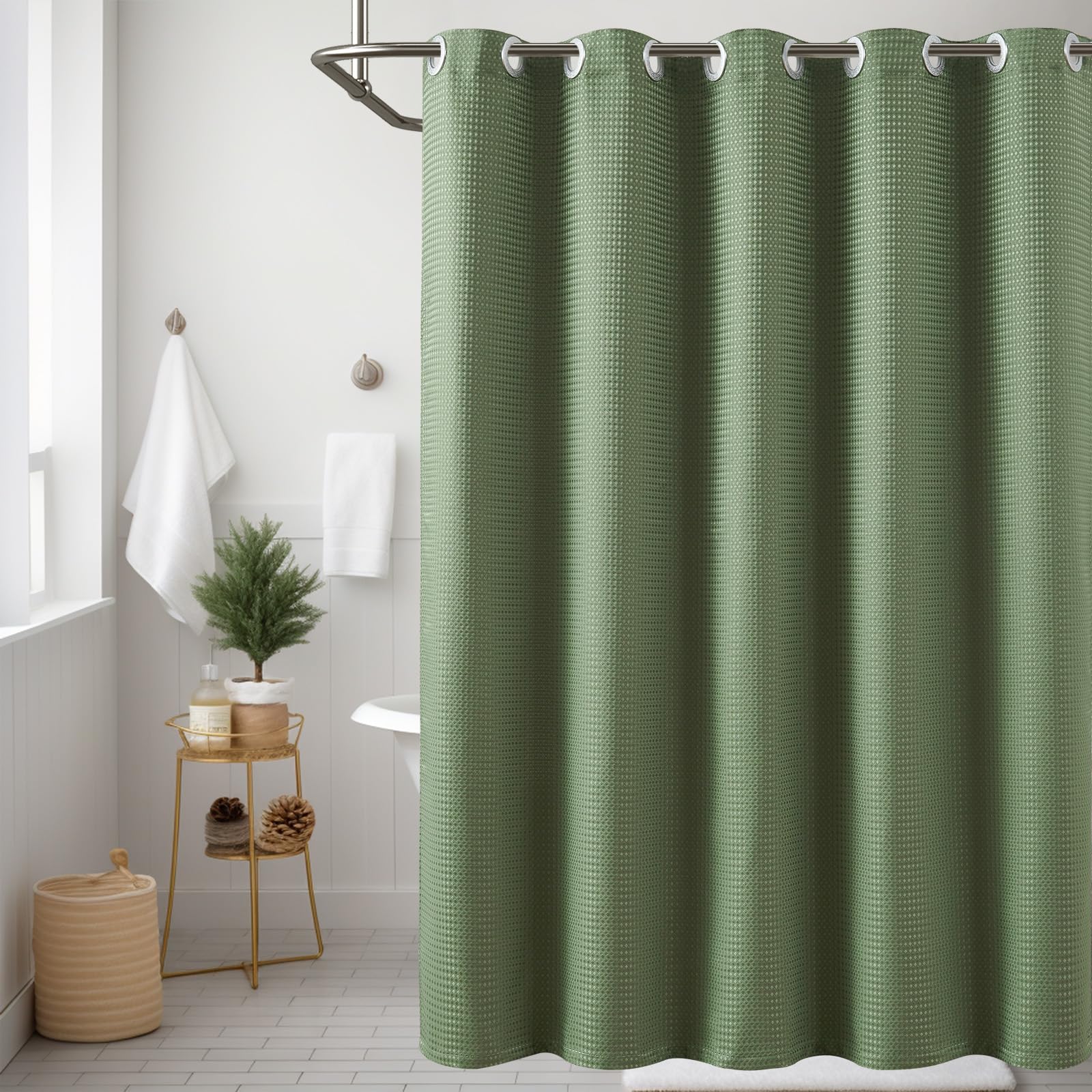 Jinchan No Hook Waffle Shower Curtain Waterproof Fabric Shower Curtain For Bathroom Modern Hotel Honeycomb Textured Bath Curtain