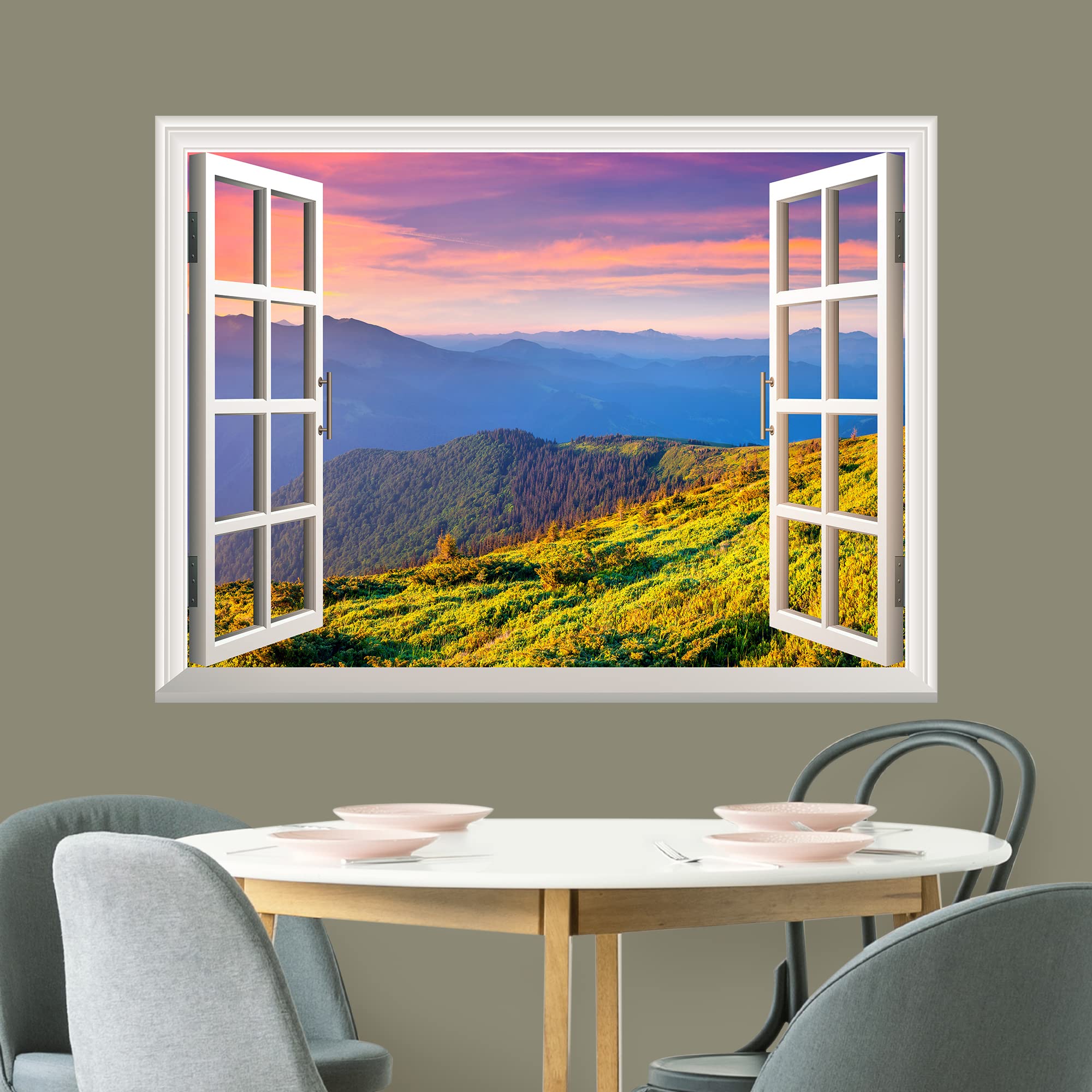 wall26 A Peaking View Through The Forest of The Morning Sunrise - Wall Mural  Removable Sticker  Home Decor - (36''x48''  Beautiful View of Mountain)