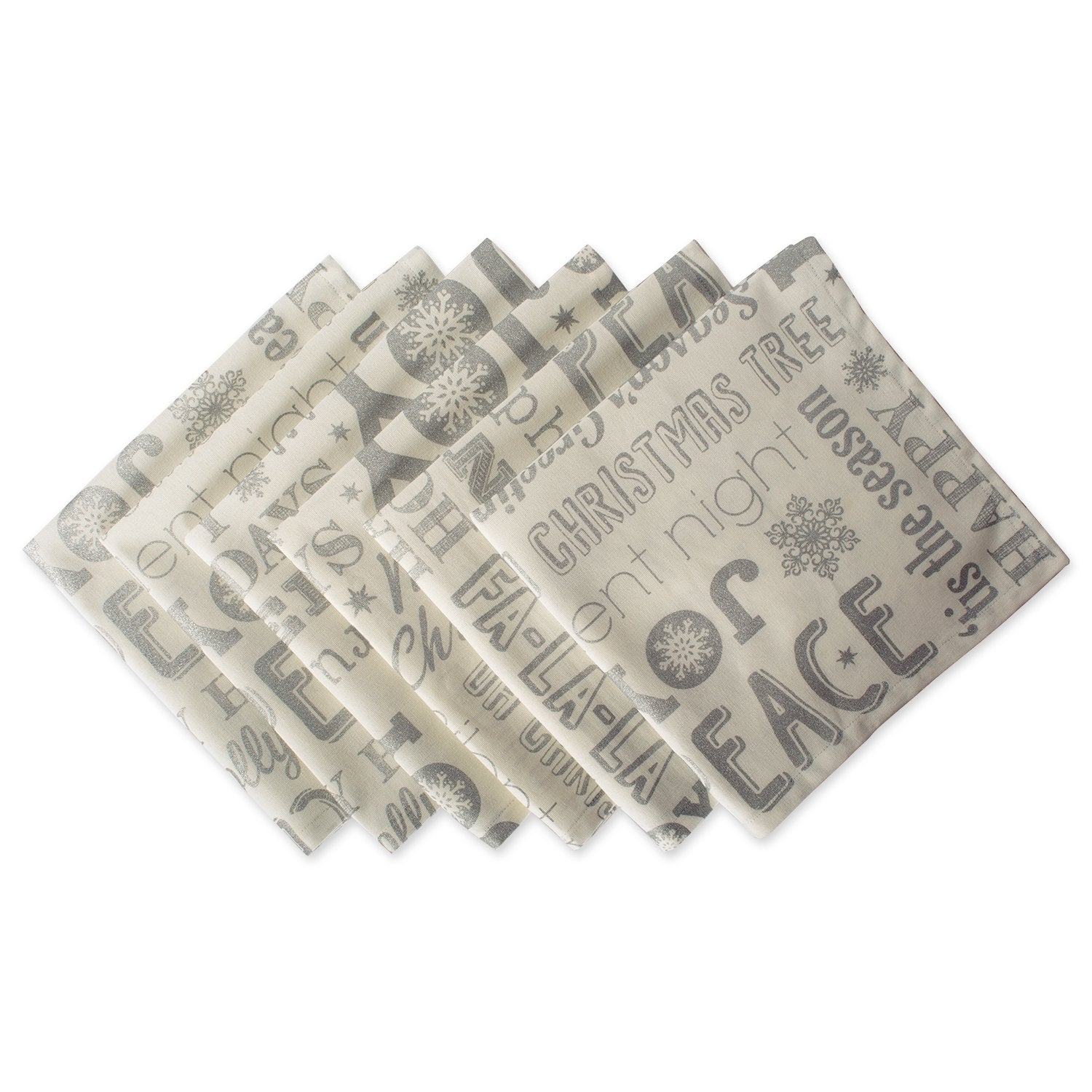 Dii Holiday Dining Table Linen Metallic Fabric Kitchen D  Cor, Christmas Napkin Set, 20X20, Silver Holiday Collage, 6 Piece
