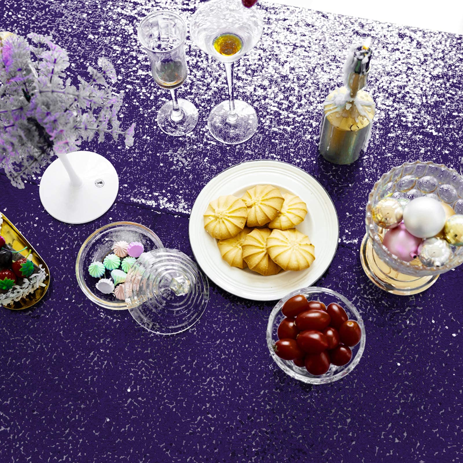 Jyflzq Purple Sequin Tablecloth 60 X 102 Rectangular Sparkly Drape Table Cloths Table Cover Overlay For Wedding Birthday Party B