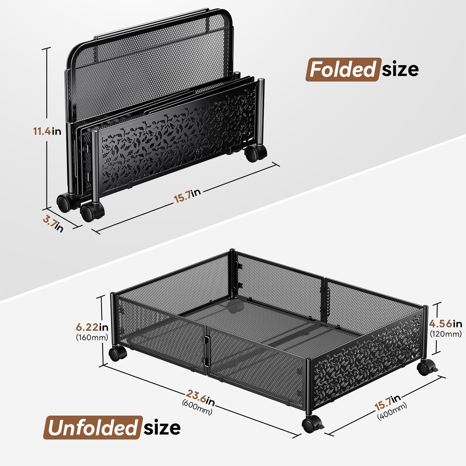 Under Bed Storage Containers with Wheels, Under Bed Shoe Storage Organizer Drawer, Tool-free Assembly Metal Storage Containers f