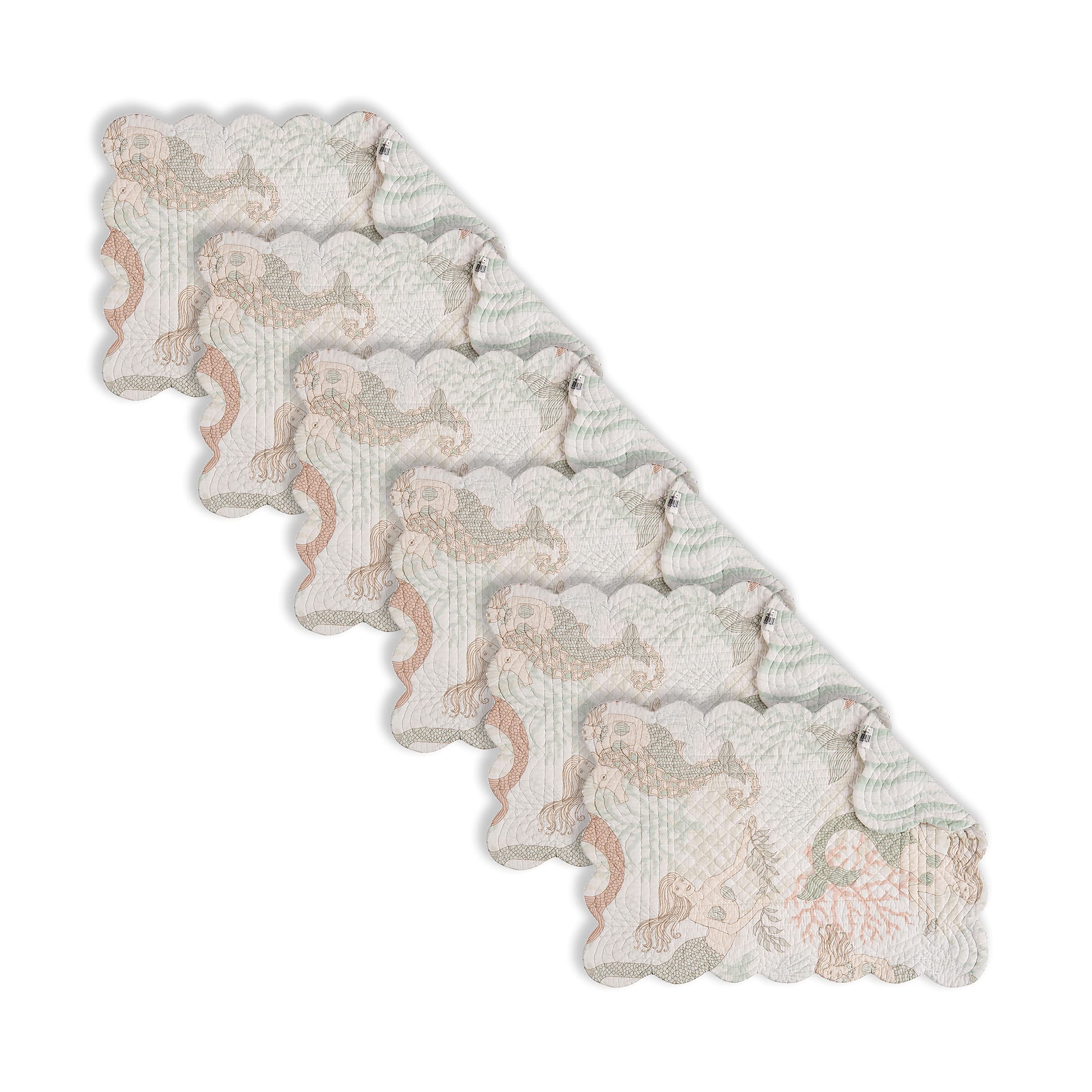 C&F Home Mystic Echoes Rectangle Placemat Set Of 6 Cotton Quilted Coastal Beach Reversible Machine Washable Table Top Table Line