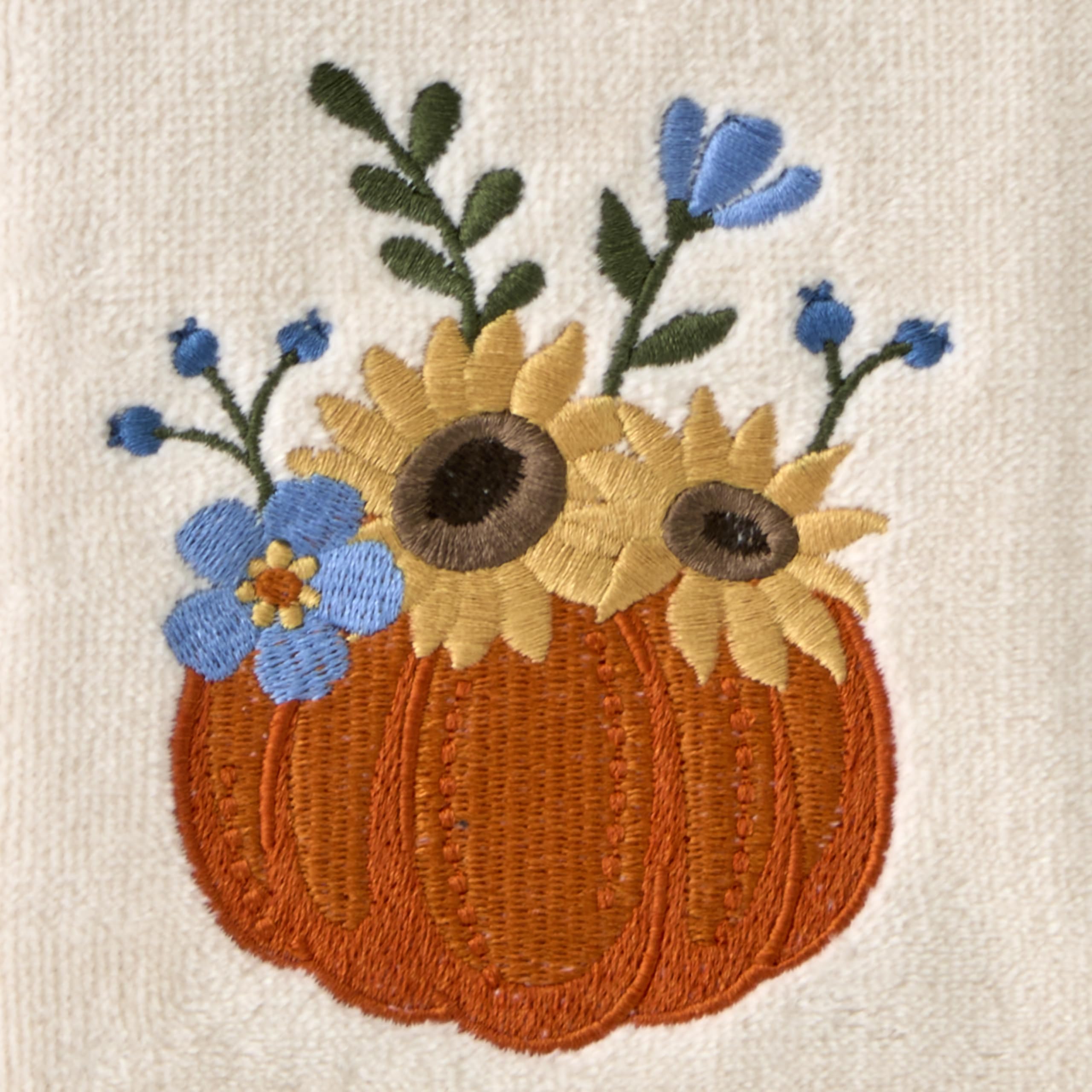 SKL Home Autumn/Fall/Thanksgiving Pumpkin Bouquet 100% Cotton Embroidered 2pc Hand Towel Set, Decorative for Bath/Kitchen/Bar &