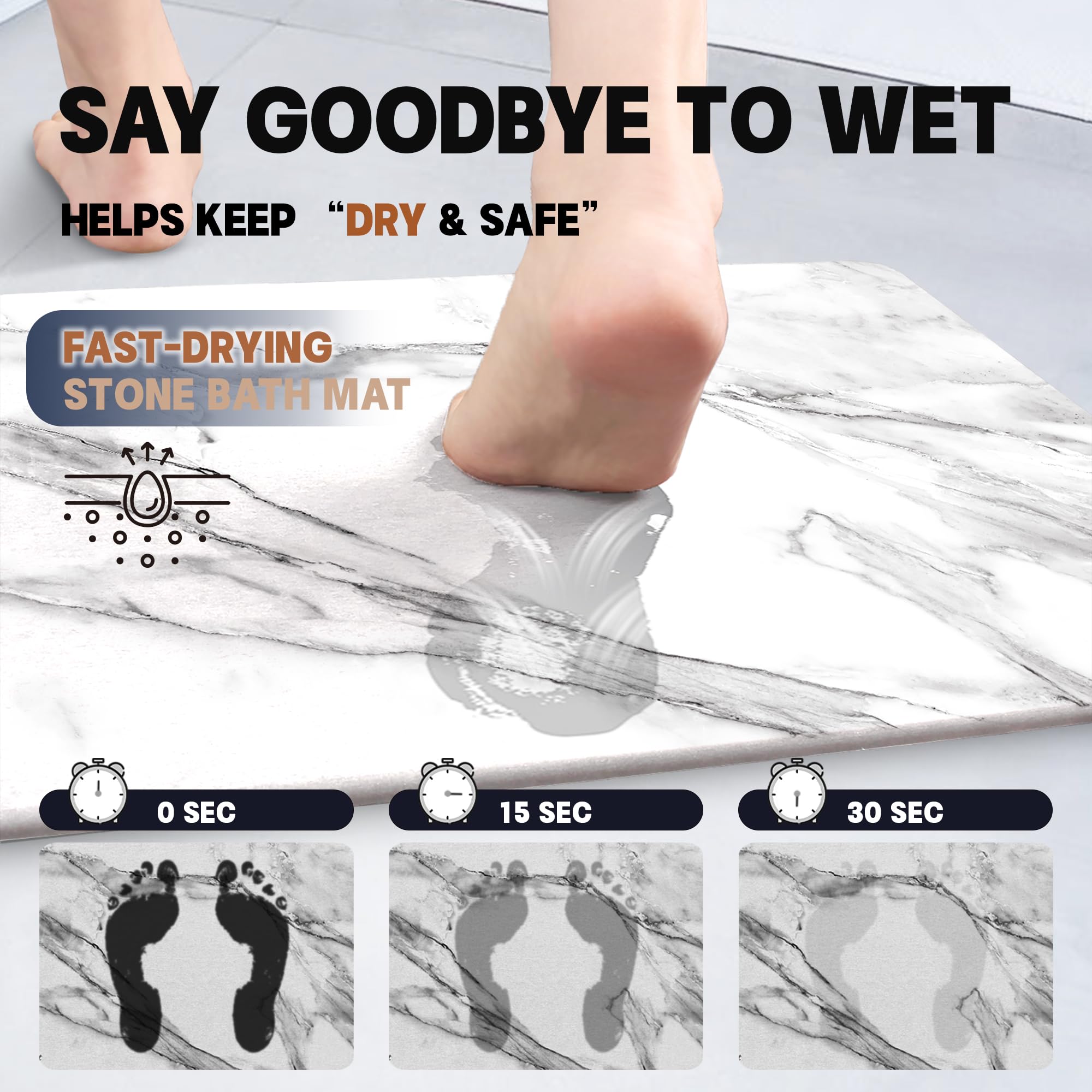 2 Pack Stone Bath Mat - Diatomaceous Earth Bath Mat Fast-Drying Stone Drying Mat Super Absorbent Diatomite Mats For Bathroom, Di