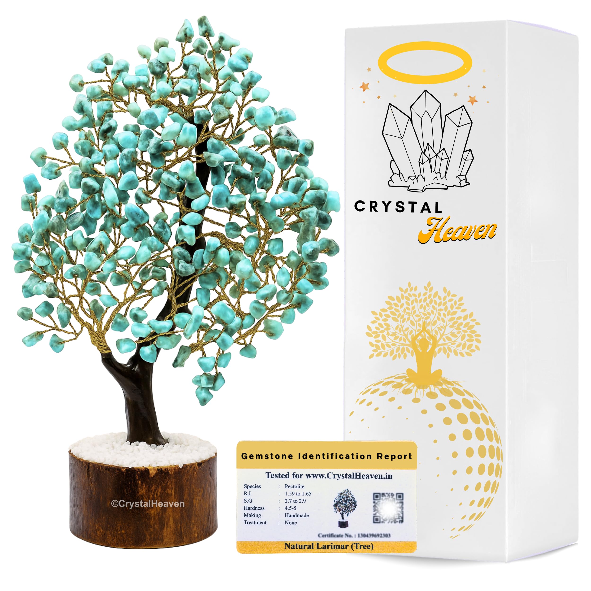 Certified Larimar Crystal Tree For Good Luck - Healing Crystals Money Tree For Wealth, Positive Energy At Home Office - Decorati