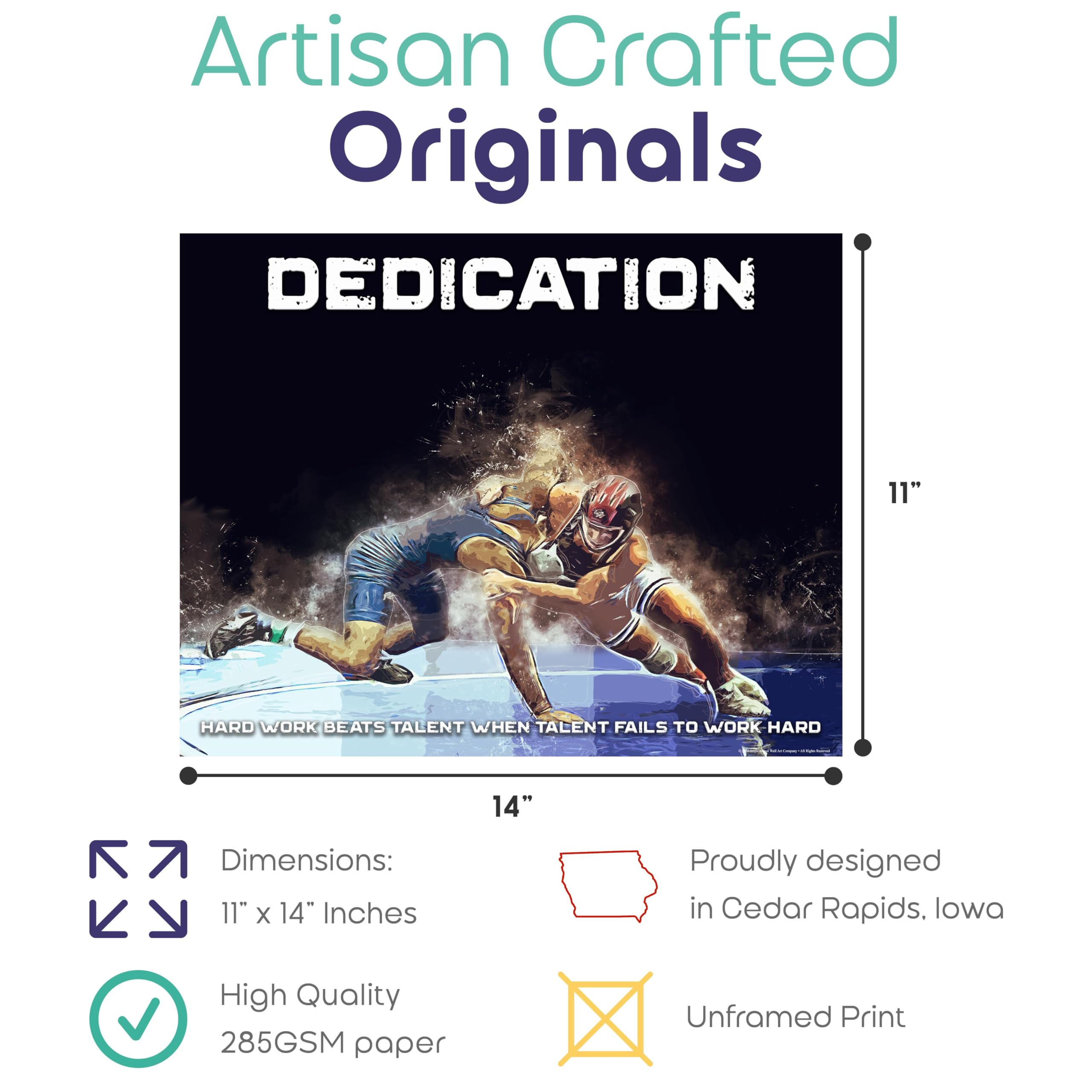 Inspirational Wall Art Co. Motivational Wrestling Poster - 11x14 inches, Multicolor, Unframed Print for Home Office Decor