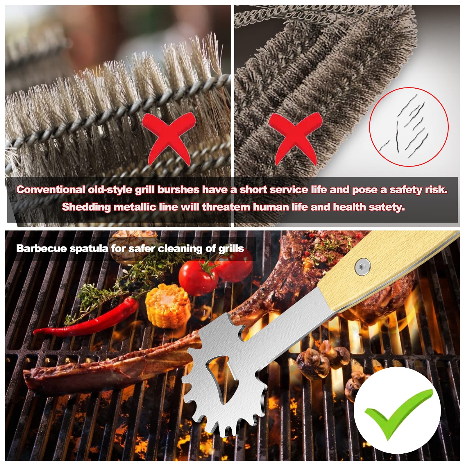 2 Bbq Grill Scraper, Stocking Stuffers For Men, Bristlefree Safe Bbq Scraper Fits Any Grilling Grate Or Smoker Cleaning Tool And