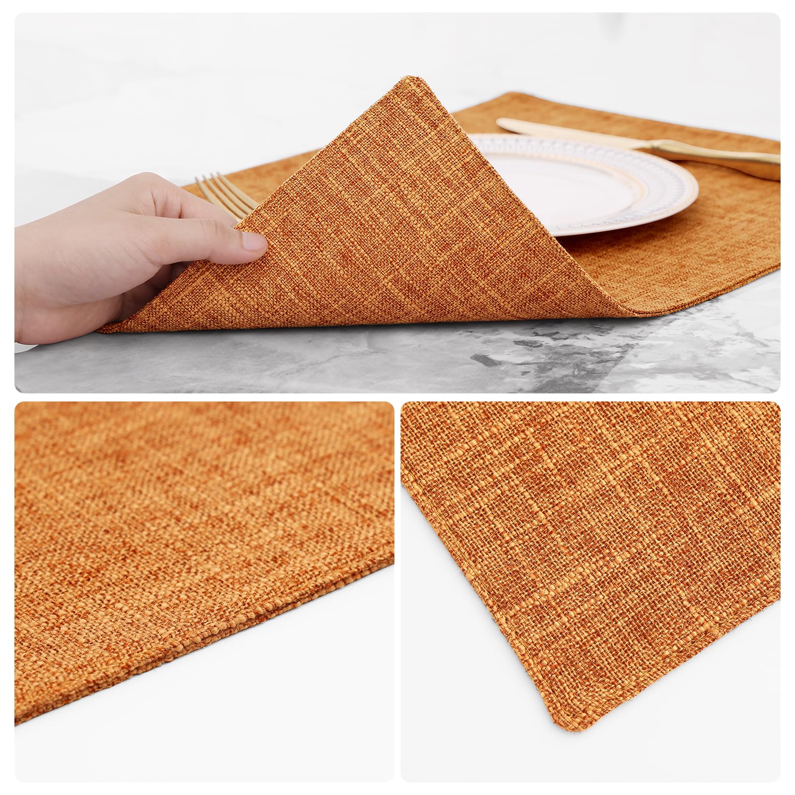 Homing Orange Cloth Placemats Set Of 4 - Cotton Linen Blend Washable Farmhouse Dining Table Mats For Fall & Thanksgiving, Easy T