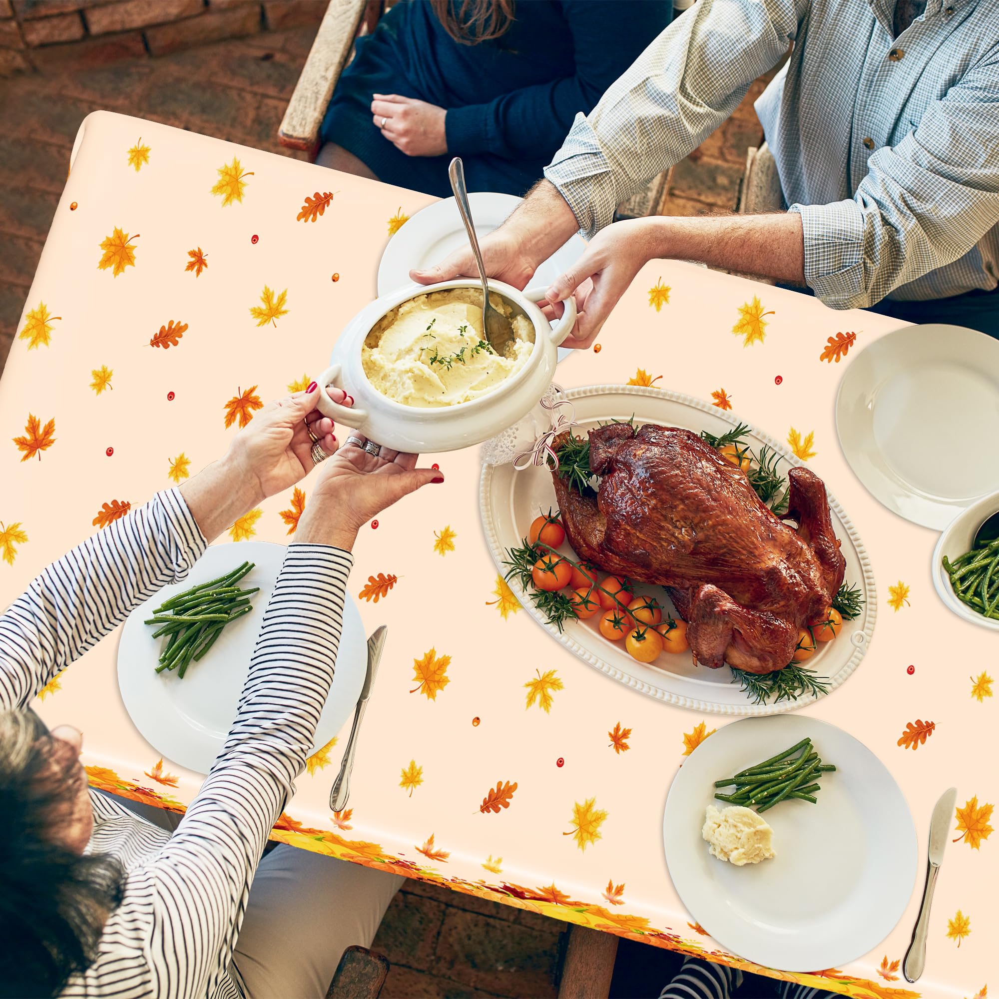 QZYL 2 Pack Thanksgiving Tablecloths, 54 x 108 Friendsgiving Plastic Tablecloth, Rectangle Disposable Tablecover Pumpkin Tablecl