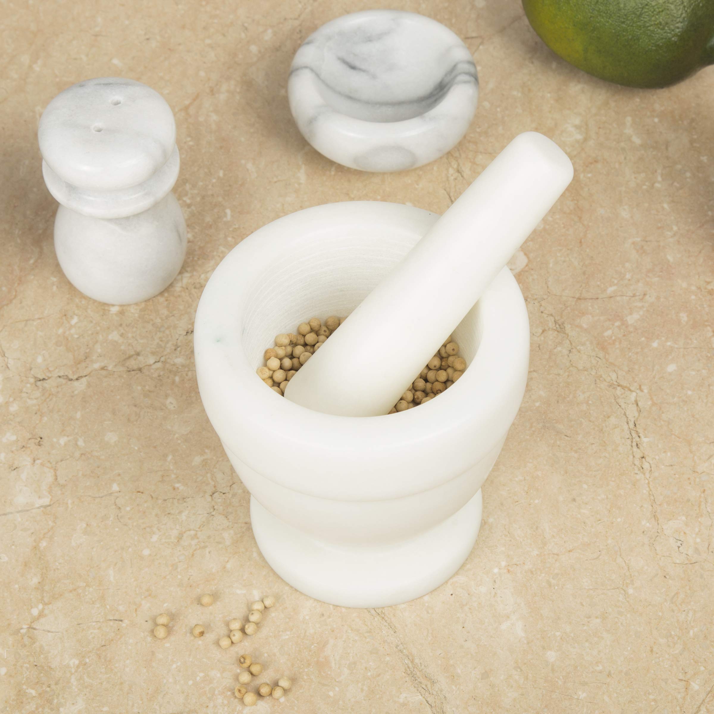 Creative Home Natural Marble Mortar And Pestle Set Spice Grinder Guacamole Molcajete Bowl, Kitchen Spices, Herbs, Pesto Grinder,