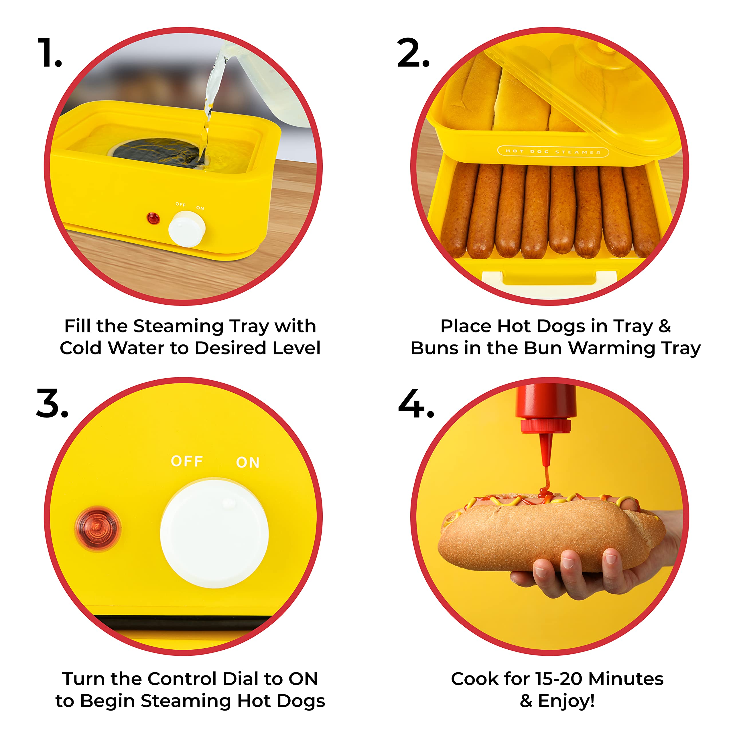 Nostalgia Oscar Mayer Diner-Style Hot Dog Steamer And Bun Warmer, 8 Hot Dog And 4 Bun Capacity, Steam Bratwursts, Sausages, Vege