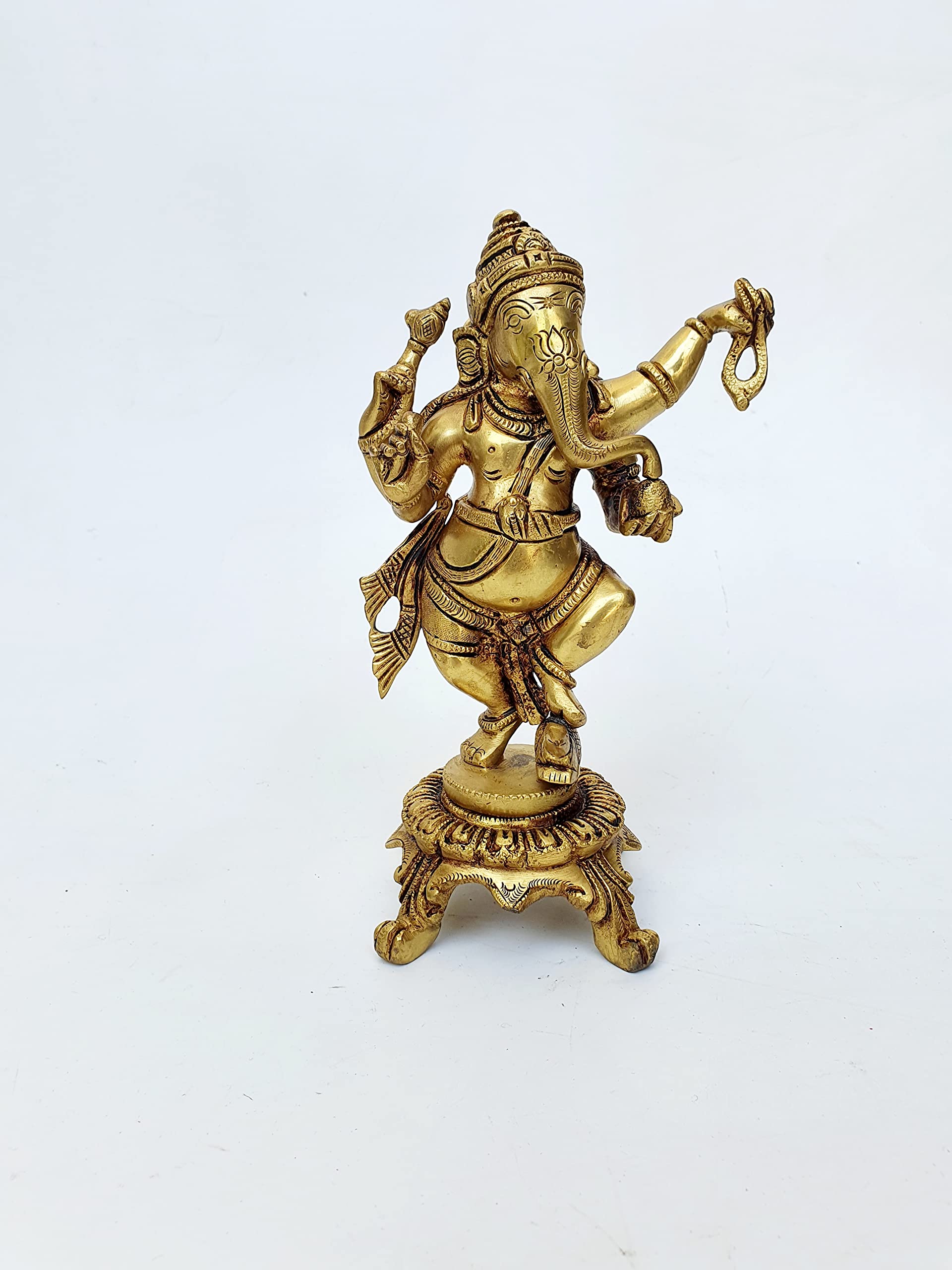 Mohan Jodero Brass Elegant Lord Dancing Ganesha Ganpati Golden Finished