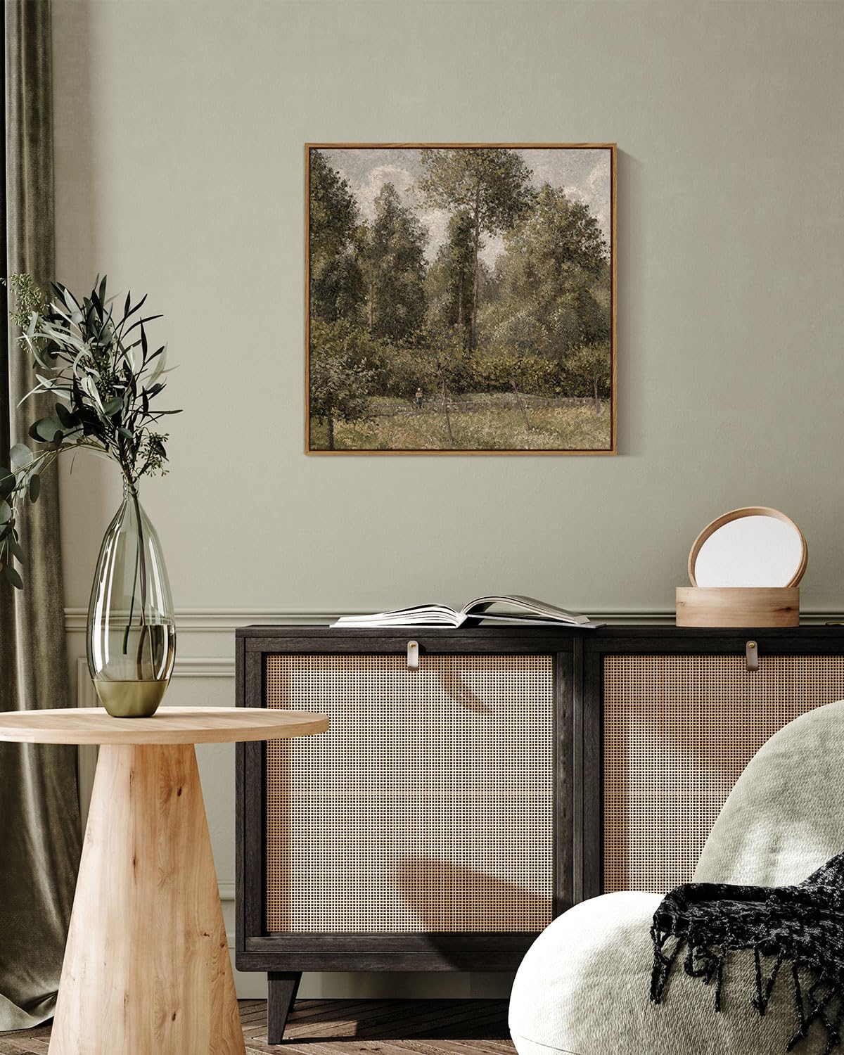 Insimsea Square Framed Canvas Wall Art, Farmhouse Decor Bushes Poplars Pictures Home Decor, Natural Landscape Wall Art Prints, C