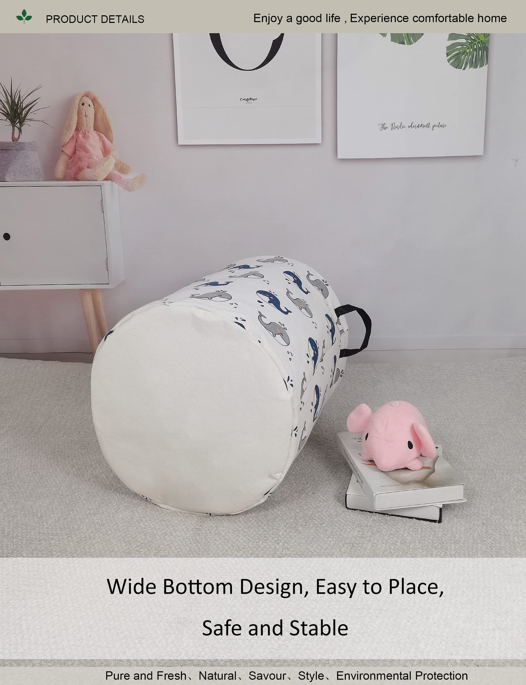 ONOEV Round waterproof laundry basket?foldable storage basket?laundry Hampers with handle?gift basket suitable for children's room and toy storage (whale)