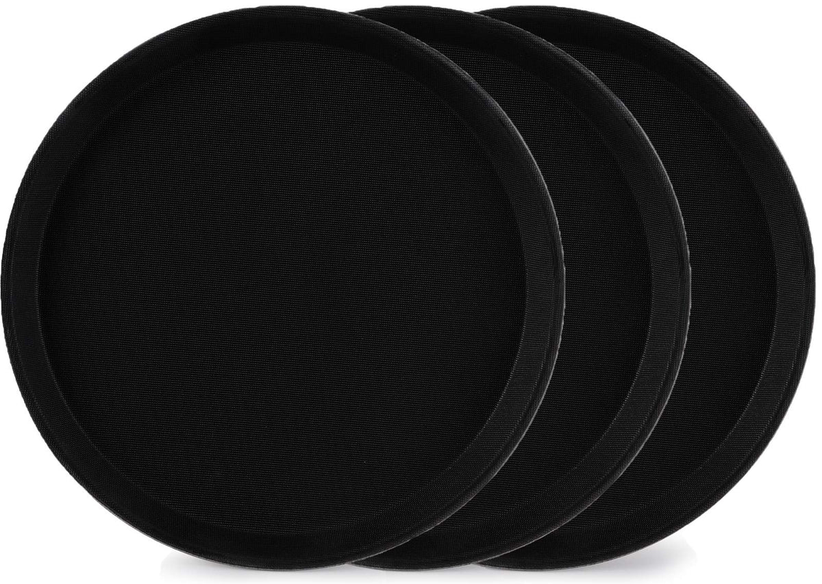 Topzea 3 Pack Restaurant Serving Trays, 11'' Food Serving Tray Round Fiberglass Tray Non Slip Food Service Trays Platters For Re
