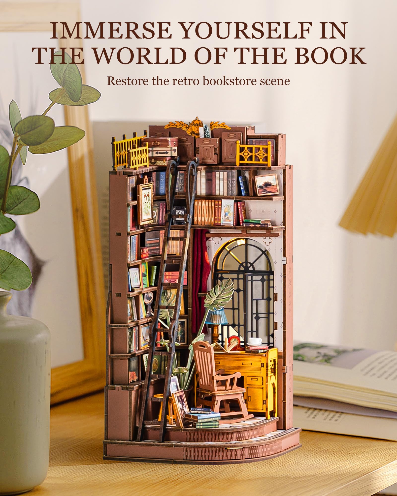 Rolife DIY Book Nook Kit Silent Corner Study, 3D Puzzles Creative British Bookend Bookshelf Decor for Adults, Tiny House Miniatu