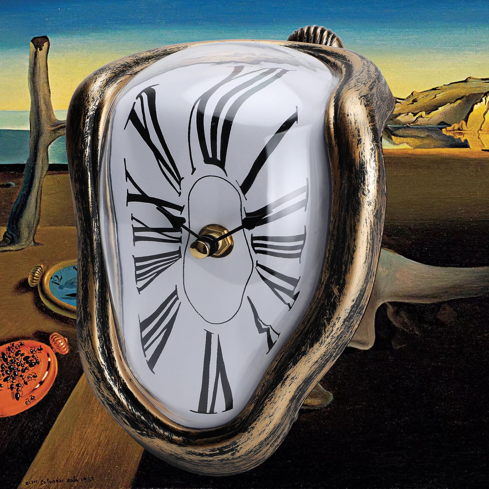 FAREVER Melting Clock, Salvador Dali Watch Melted Clock for Decorative Home Office Shelf Desk Table Funny Creative Gift,Rome Ant