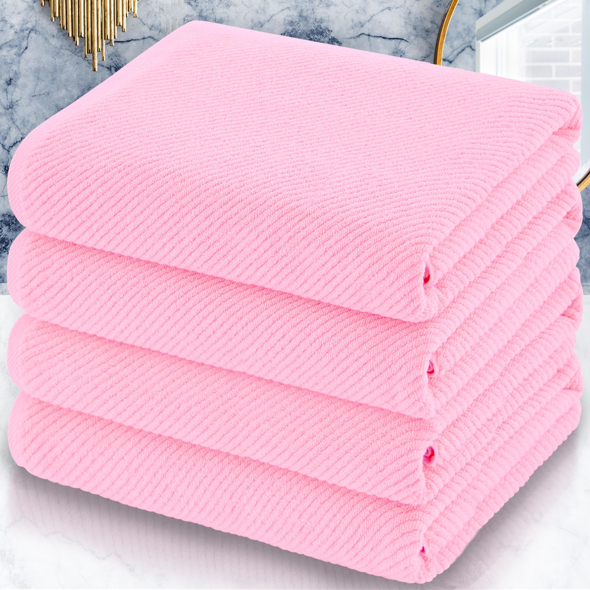 Voova & Movas Pink Bath Towels Set Of 4, Large 30'' X 56'' - 100% Cotton | Quick Dry | Light Weight | Thick | Soft | Absorbent,