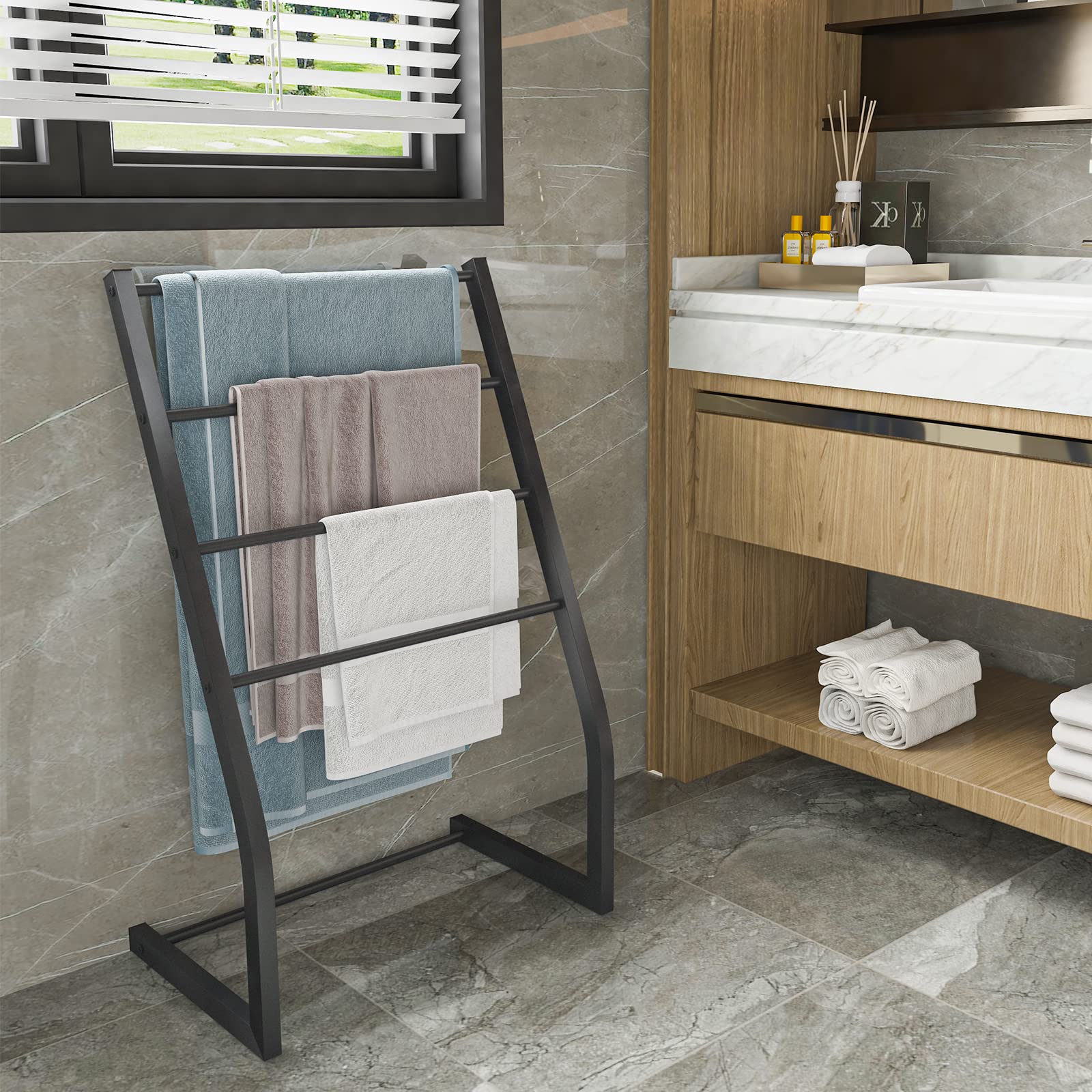 Honiter Towel Racks For Bathroom, Free Standing Towel Rack, Pool Towel Racks Outdoor, 4 Tier Metal Towel Bar Stand For Bathroom,