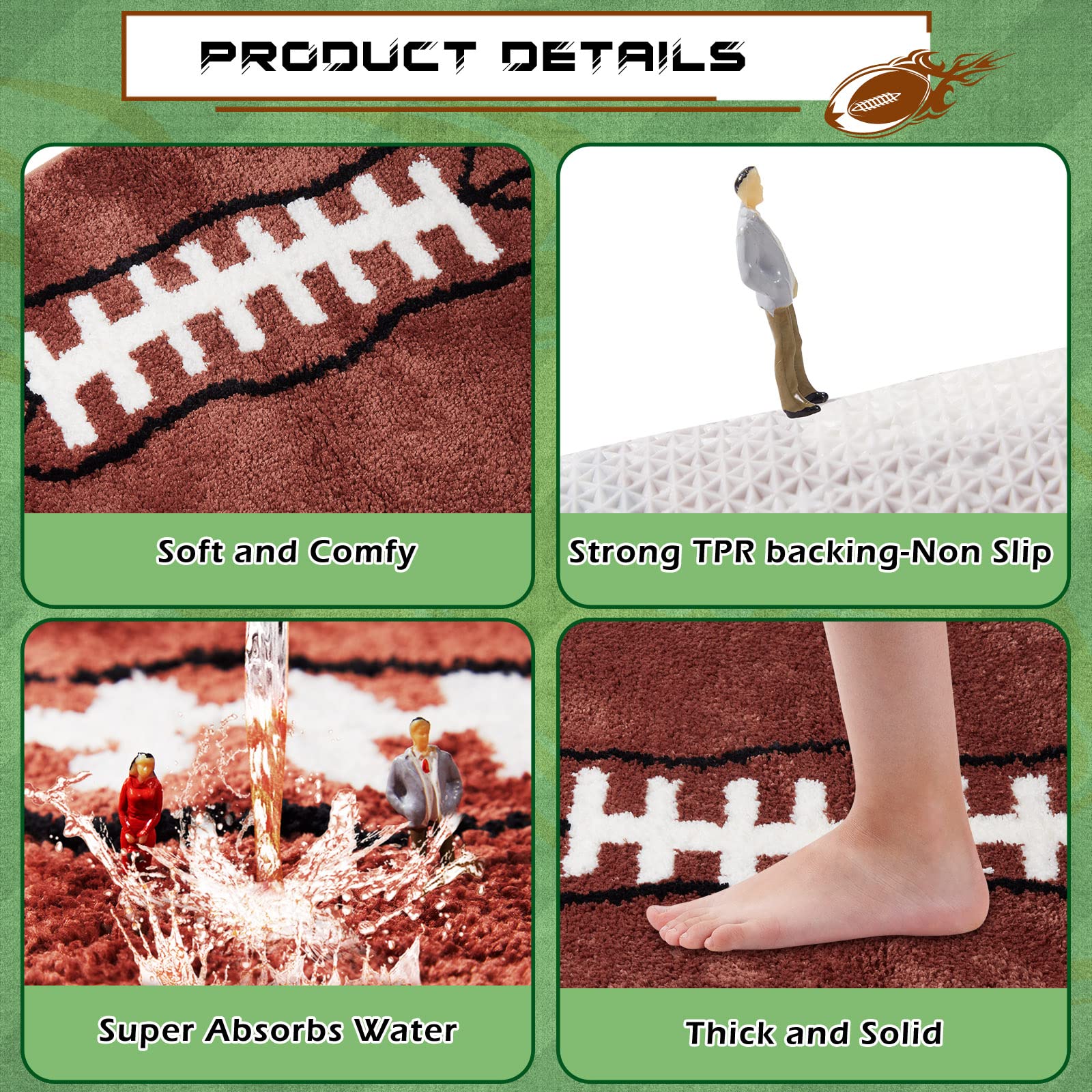 Football Bathroom Rugs Sports Bath Mat Football Rug For Men Boys Bedroom Football Area Rug Mat Comfort Non Slip Carpet For Bathr