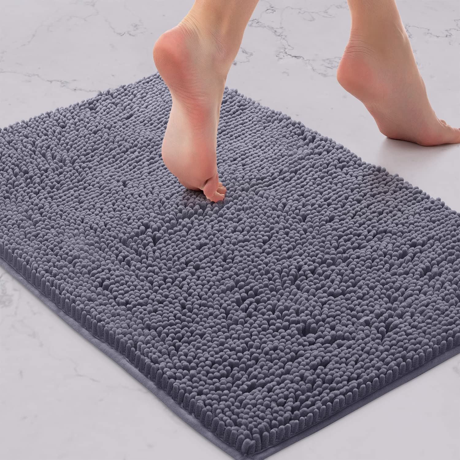 Luxurux 2 Piece Bathroom Rug Set - Premium Plush Bath Mat Shower Rugs, 1'' Chenille Microfiber, Non-Slip & Absorbent, Soft & Coz