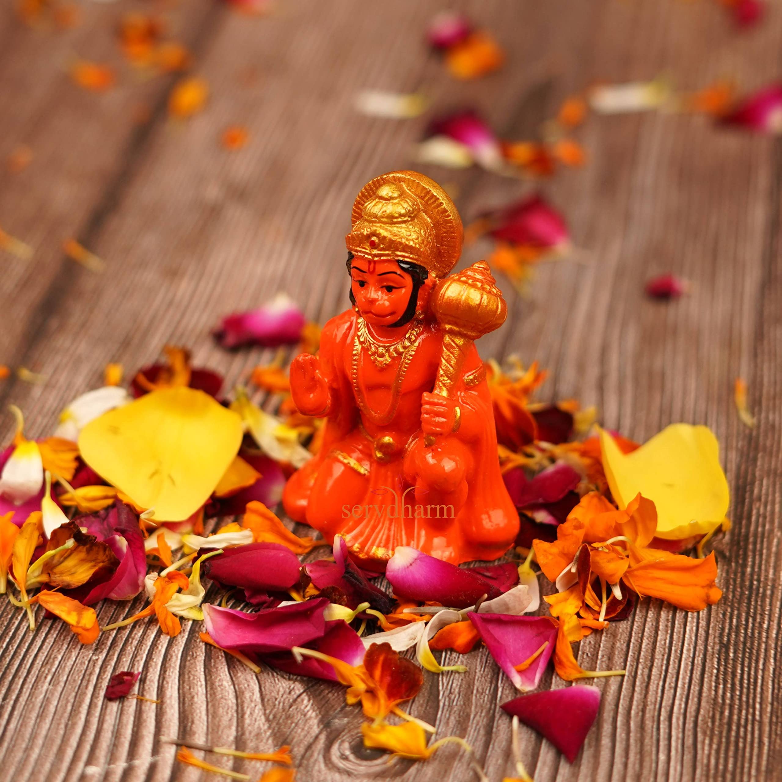 Servdharm Hanuman Ji Murti Idol Blessing with Gada Sitting Lord Balaji Bajrangbali Sankat Mochan Bhagwan Idol for Temple Car Das