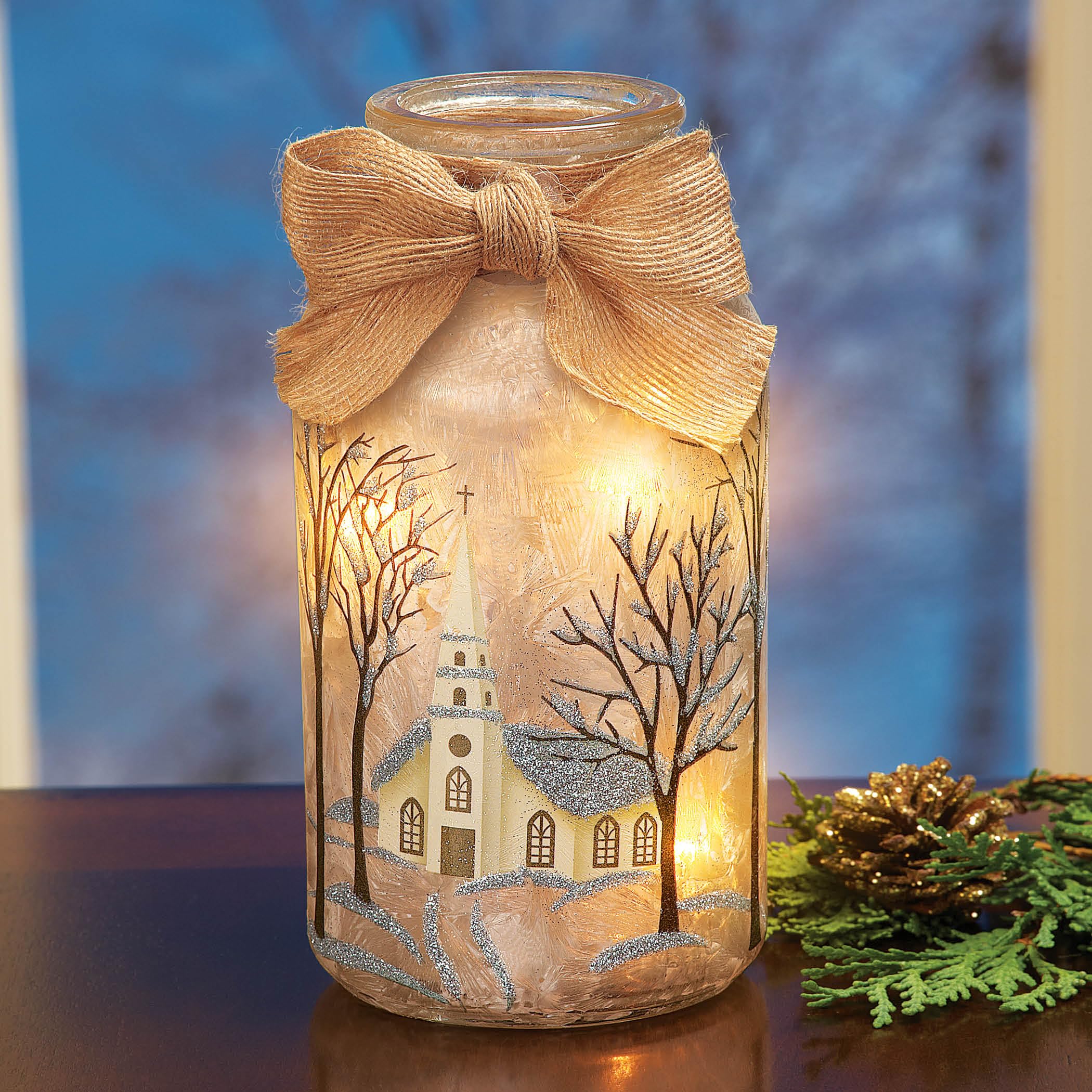 Collections Etc Frosted Christmas Mason Jar Table Lamps
