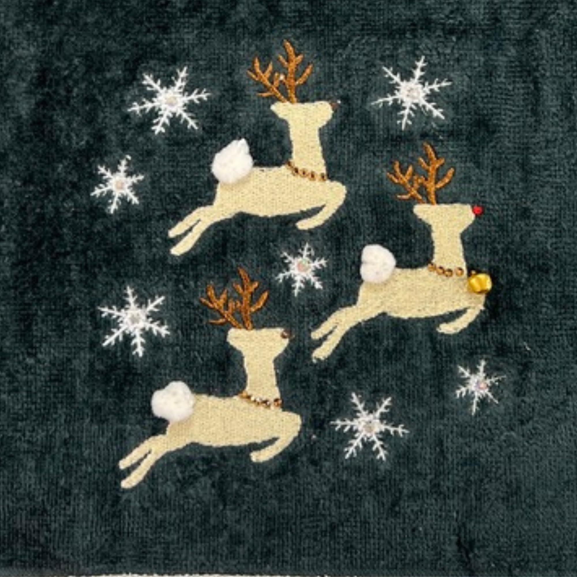 Dancing Reindeer Christmas Bath Hand Towels, Dark Grey, Set Of 2, 16 X 25 In, 100% Cotton
